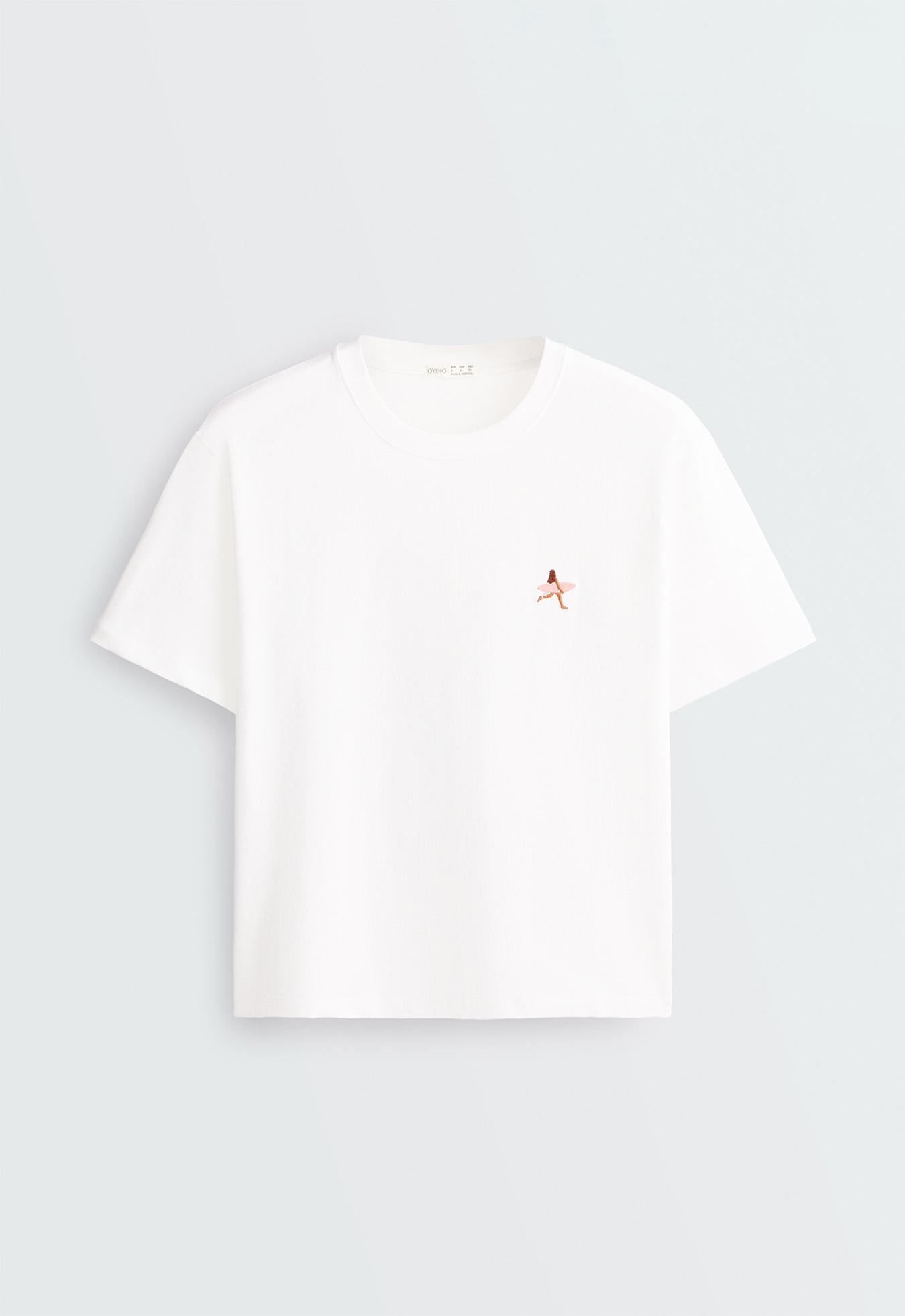 Embroidered boxy cotton blend T-shirt — WHITE 