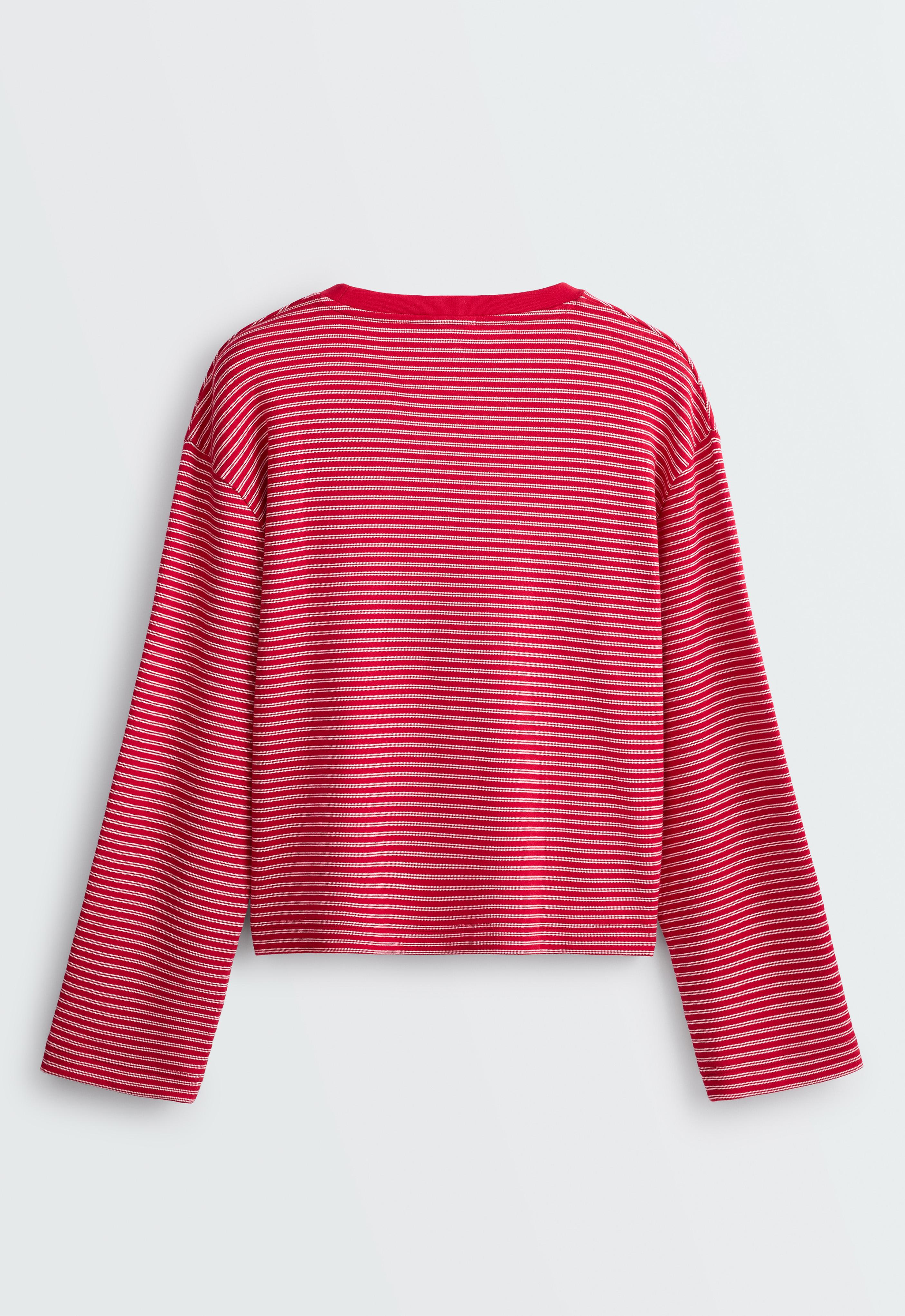 Striped boxy long-sleeved cotton-blend T-shirt — RED