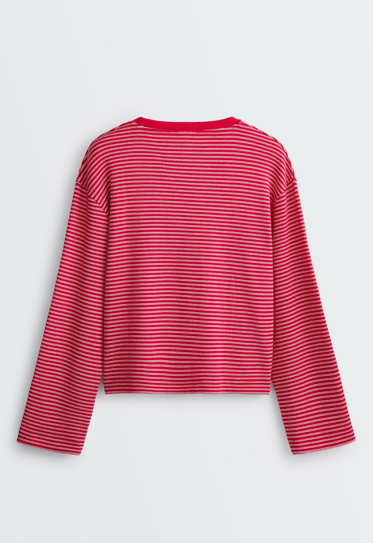 Striped boxy long-sleeved cotton-blend T-shirt — RED