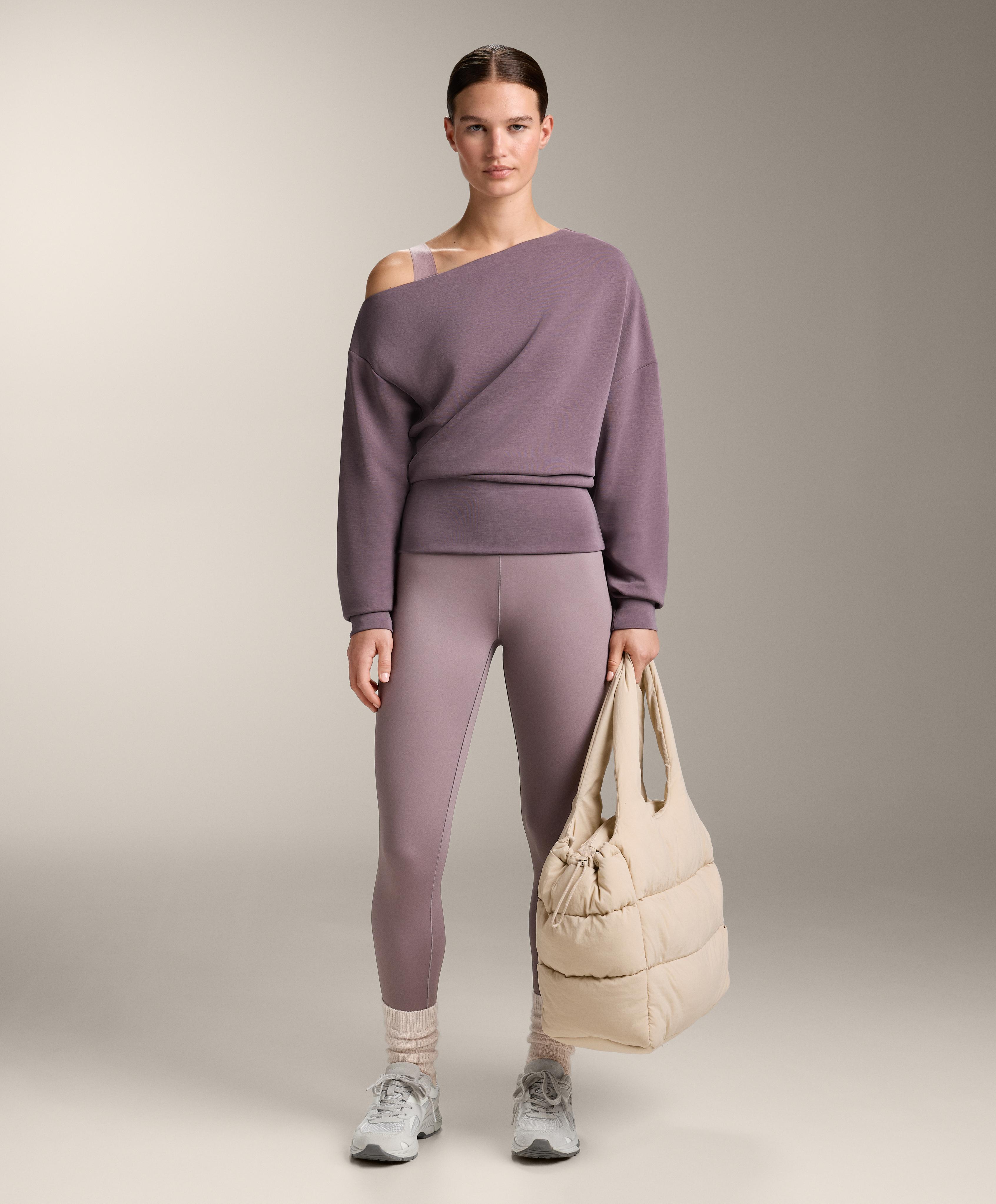 Asymmetric neck sweatshirt with adjustable waist and soft-touch modal — GREY-LILAC