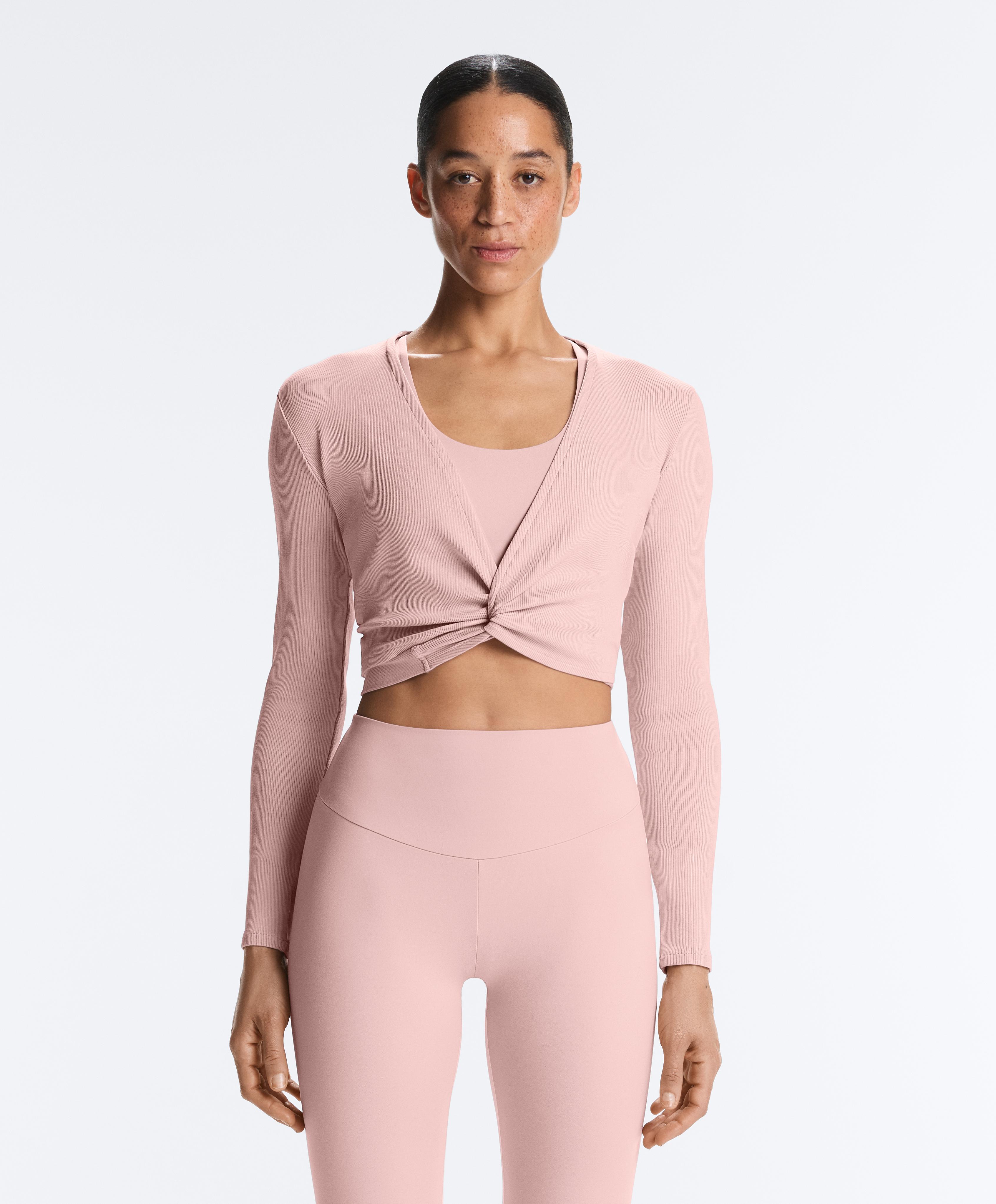 Rib cotton blend wrap T-shirt — NUDE PINK