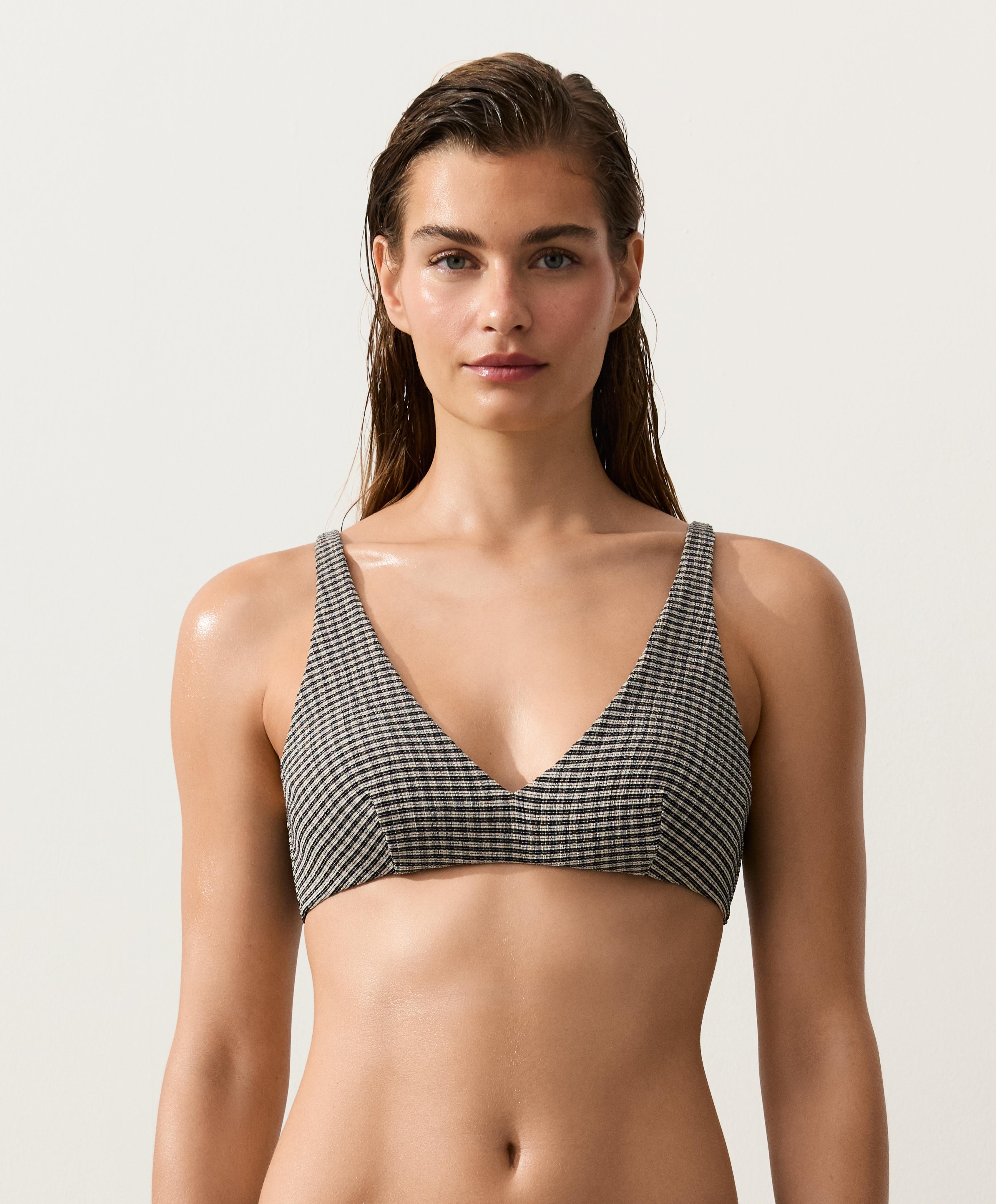 Mini checked halter bikini top — BLACK