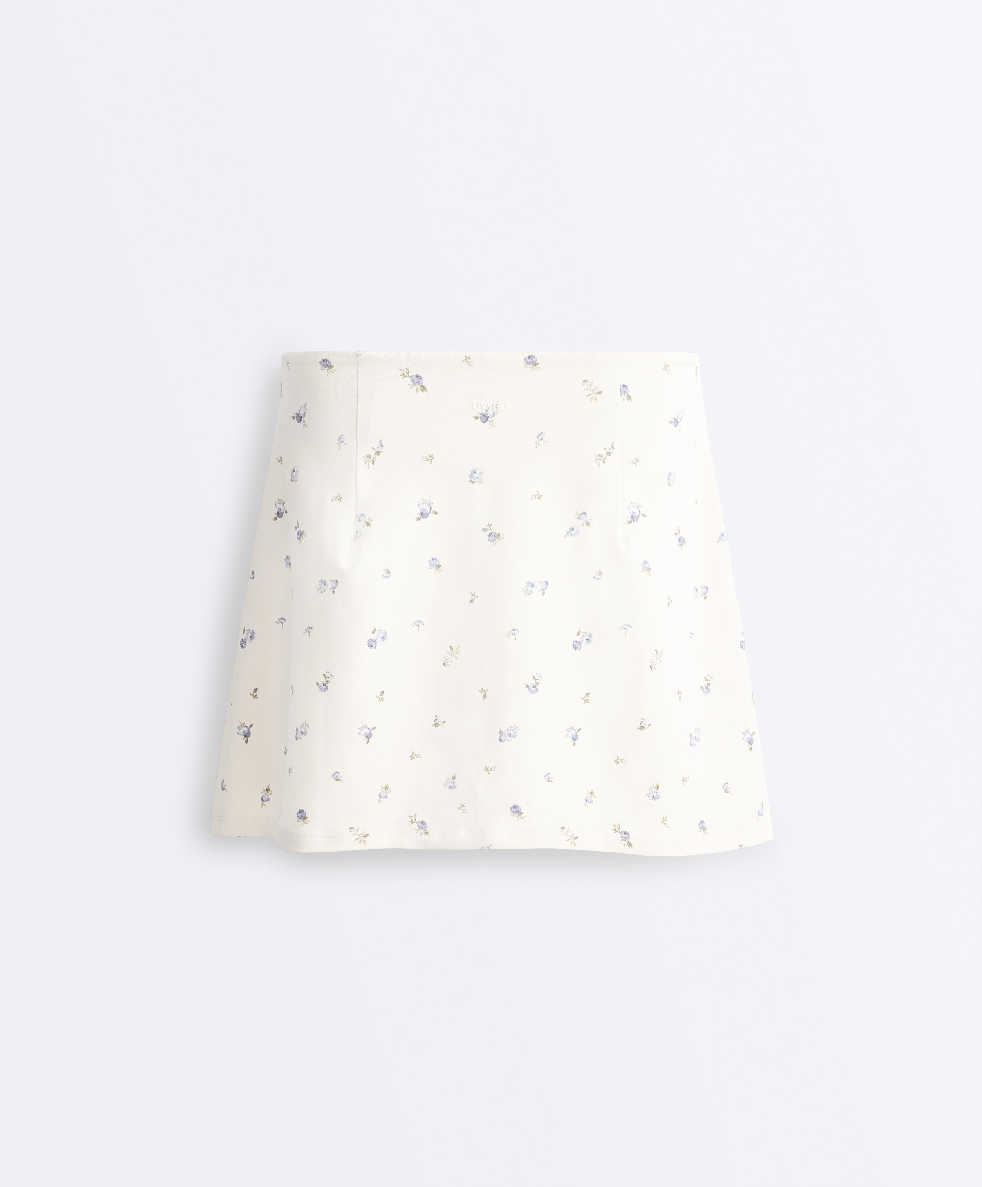 Evermove high rise floral print short skirt — PALE ECRU