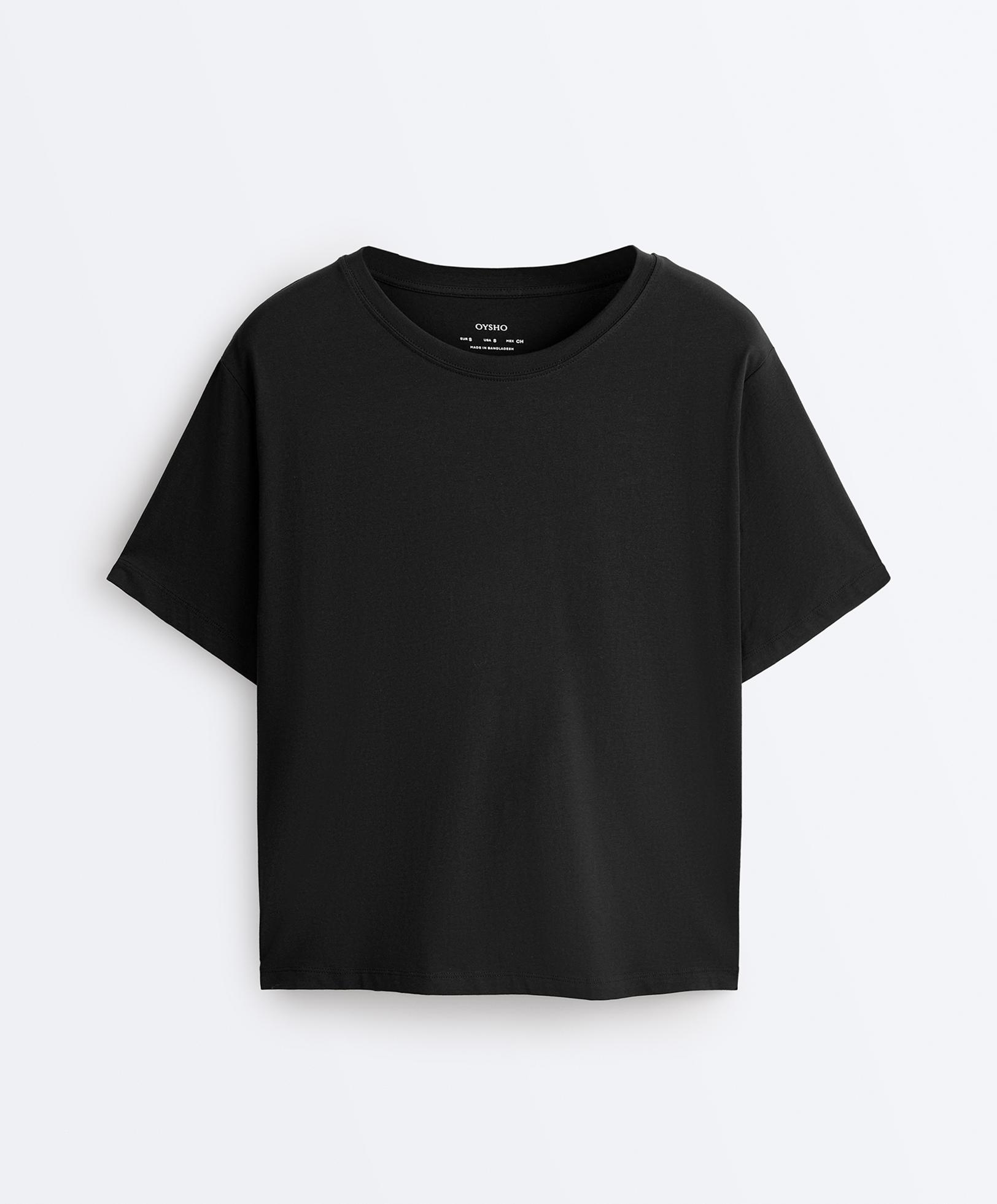 Boxy short-sleeved cotton blend T-shirt — BLACK