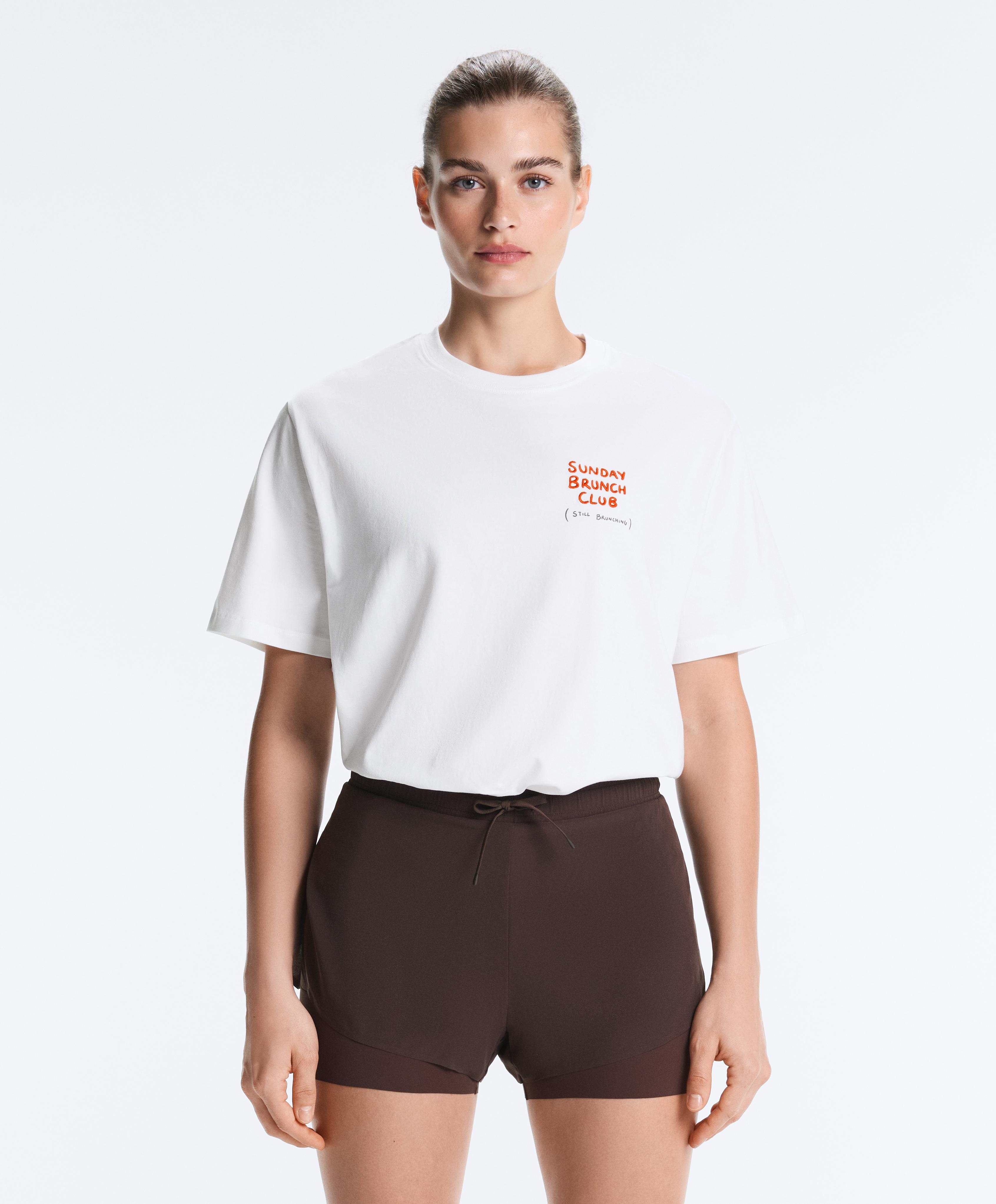 Oversize short-sleeved cotton blend T-shirt with slogan — WHITE