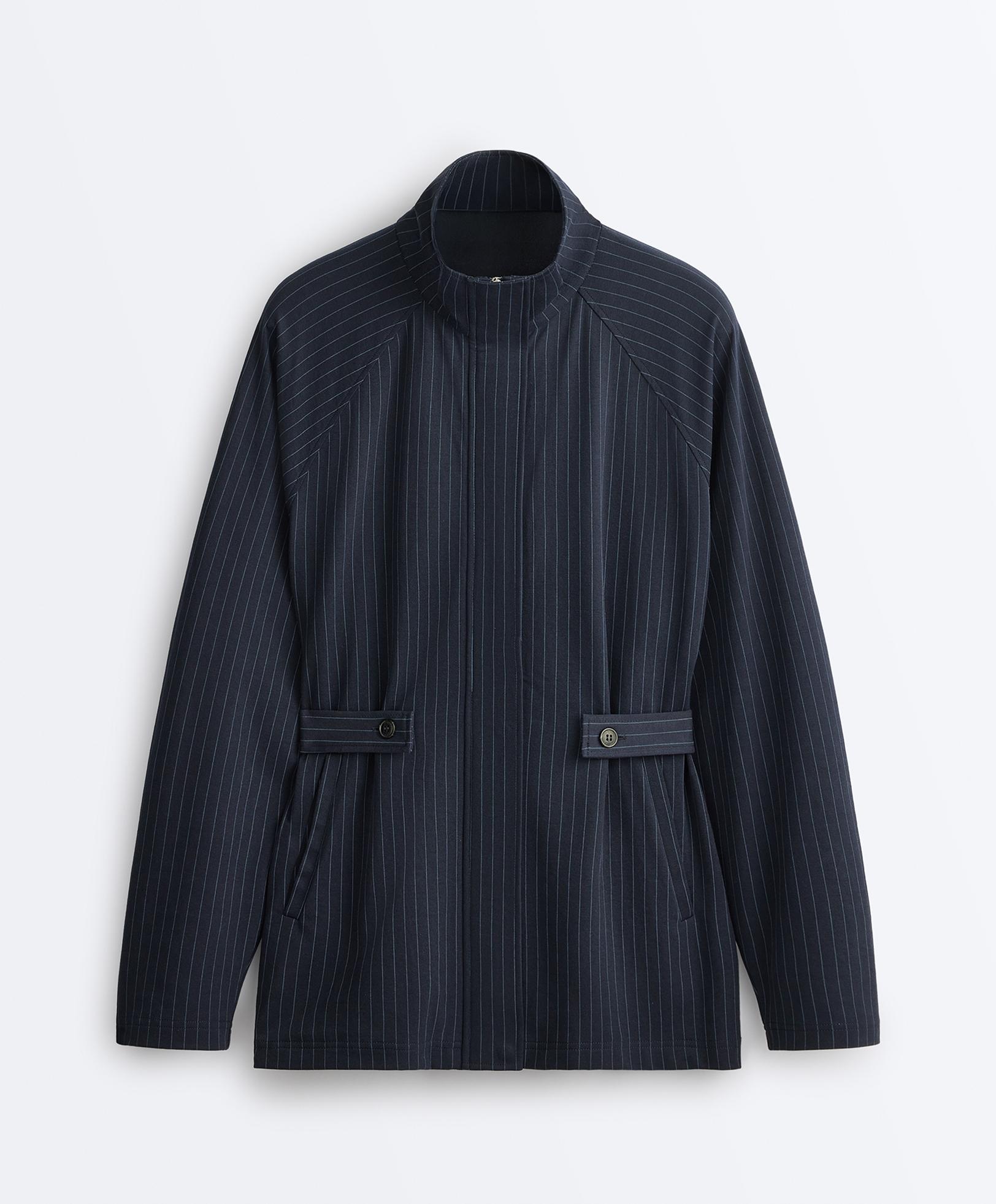 Long pinstripe cotton jacket — NAVY BLUE