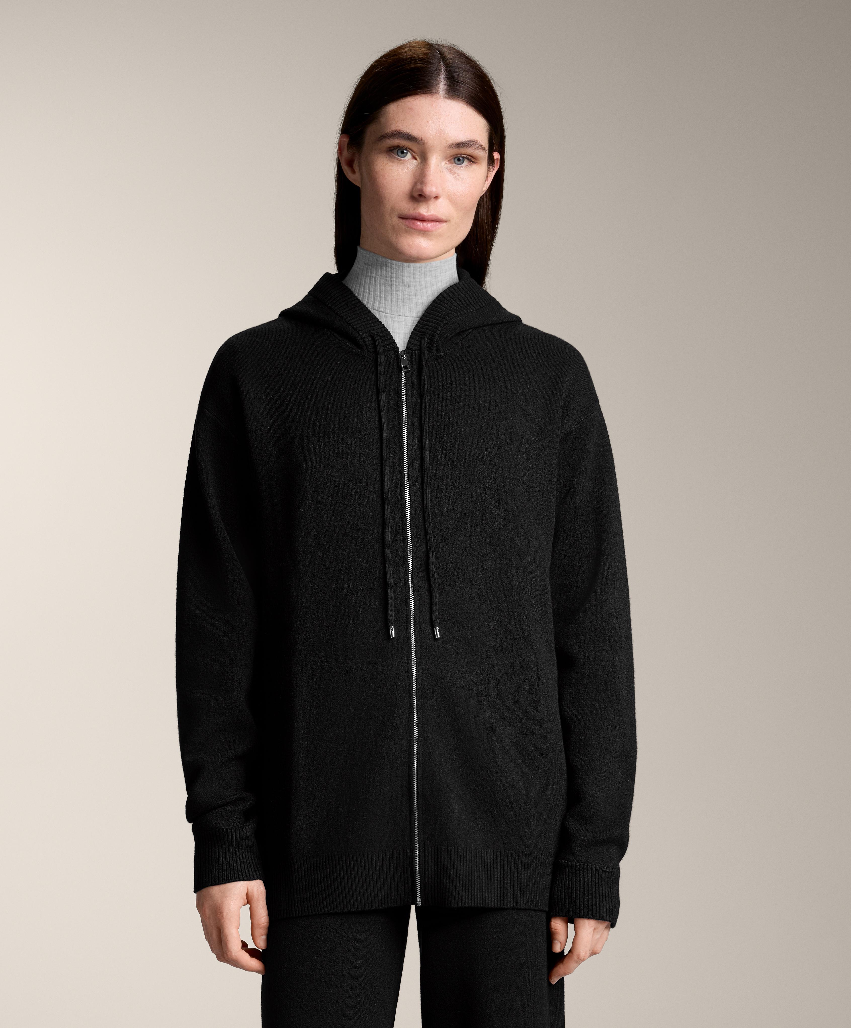 Long knit cardigan with hood