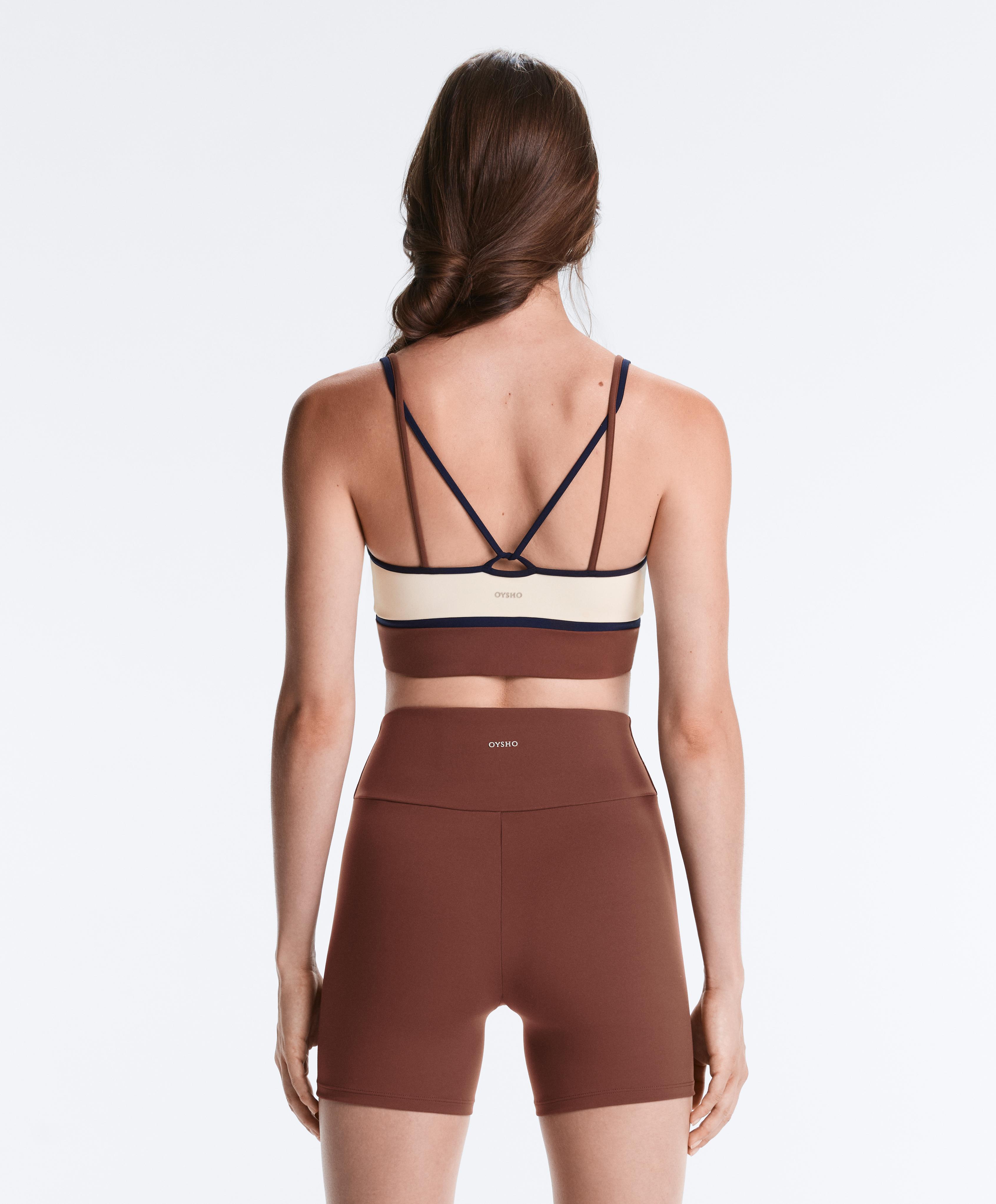 Contrast colour block medium-support Comfortlux sports bra — PALE ECRU