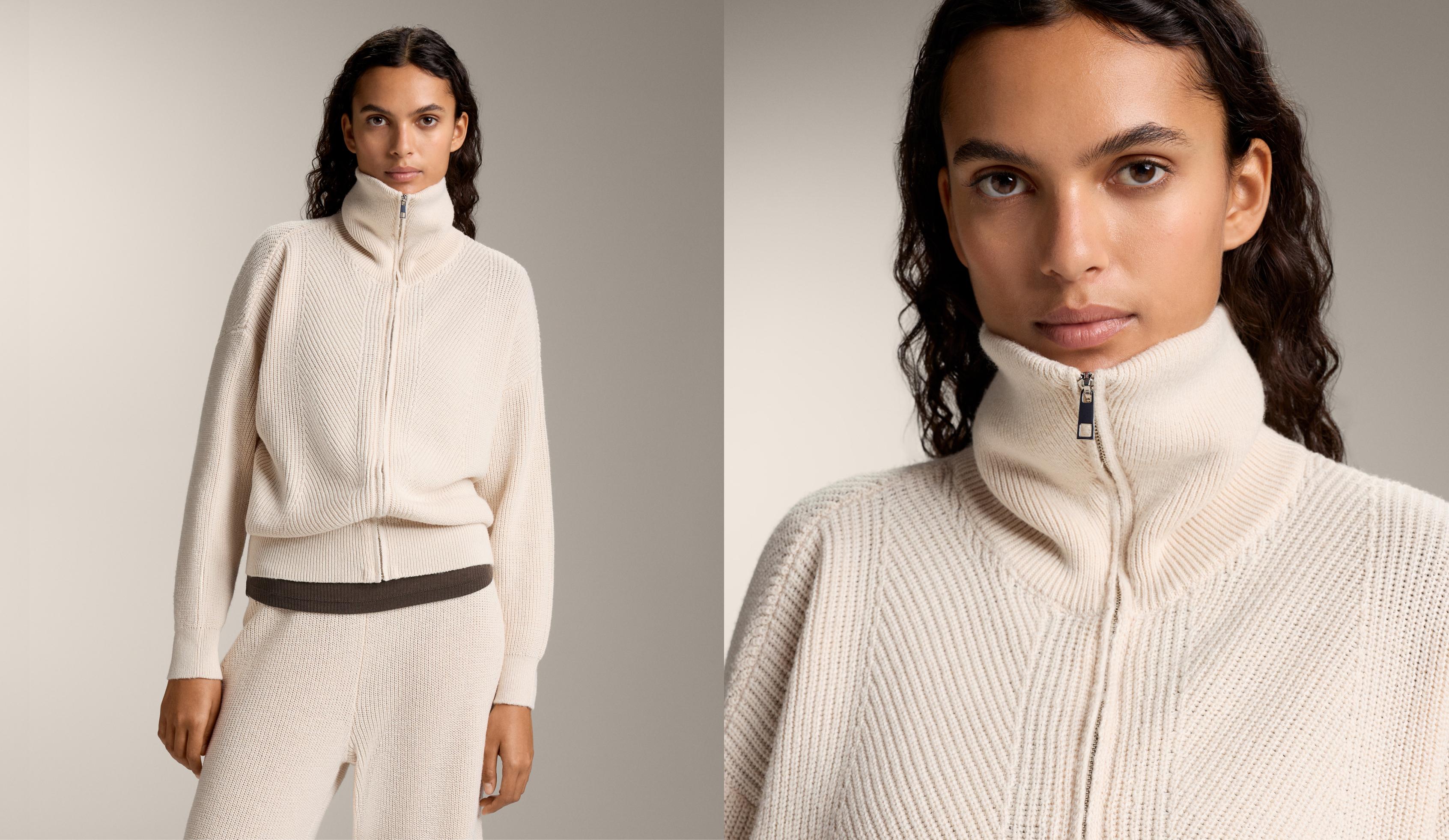 Knit jacket with lapel collar