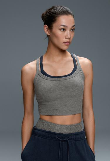Marl rib overlay tank top — MOTTLED GREY MELANGE 4