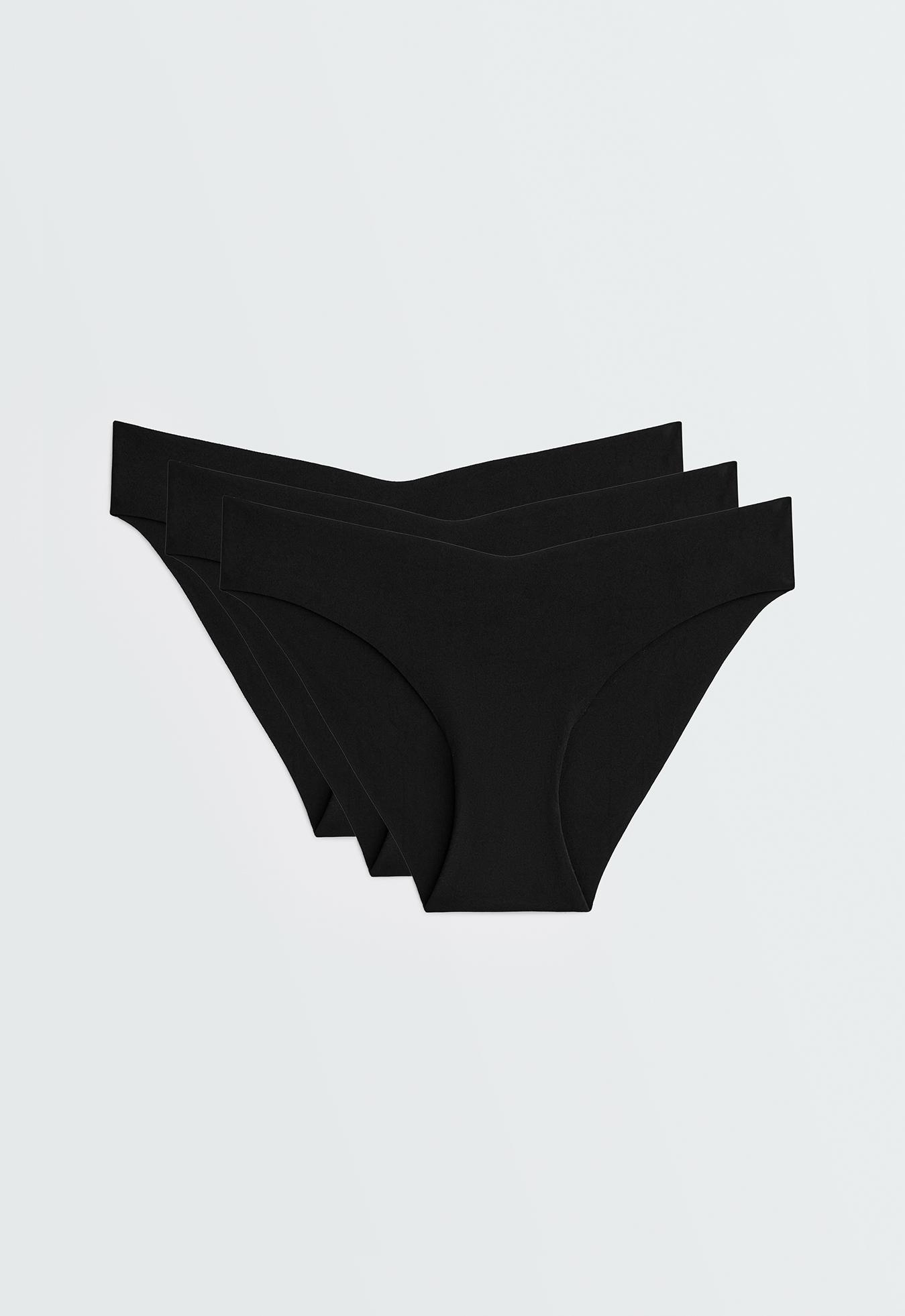 3 invisible V-cut polyamide blend classic bikini briefs — BLACK
