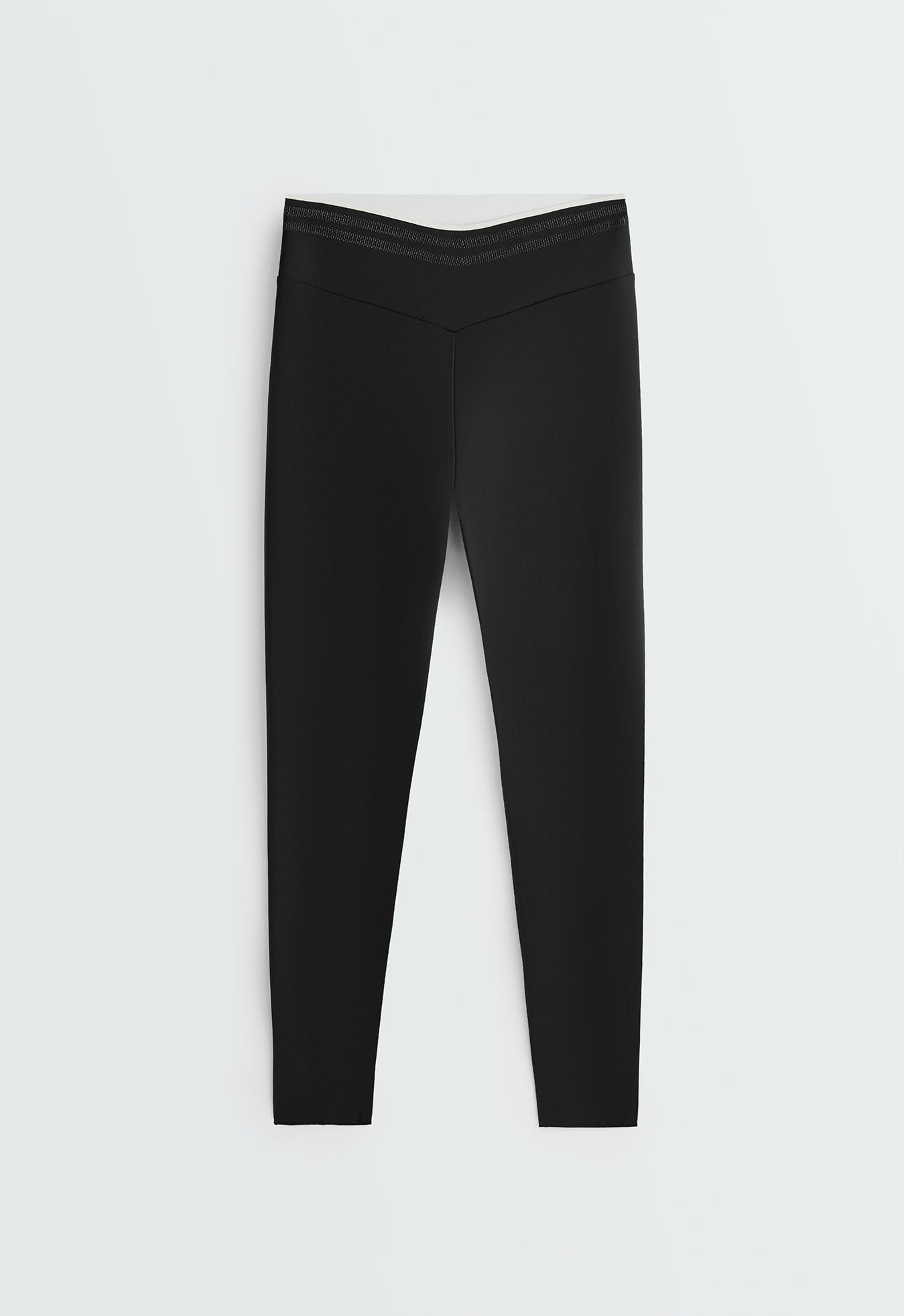 Perfect-adapt high-rise V-cut ankle-length leggings with piping — BLACK