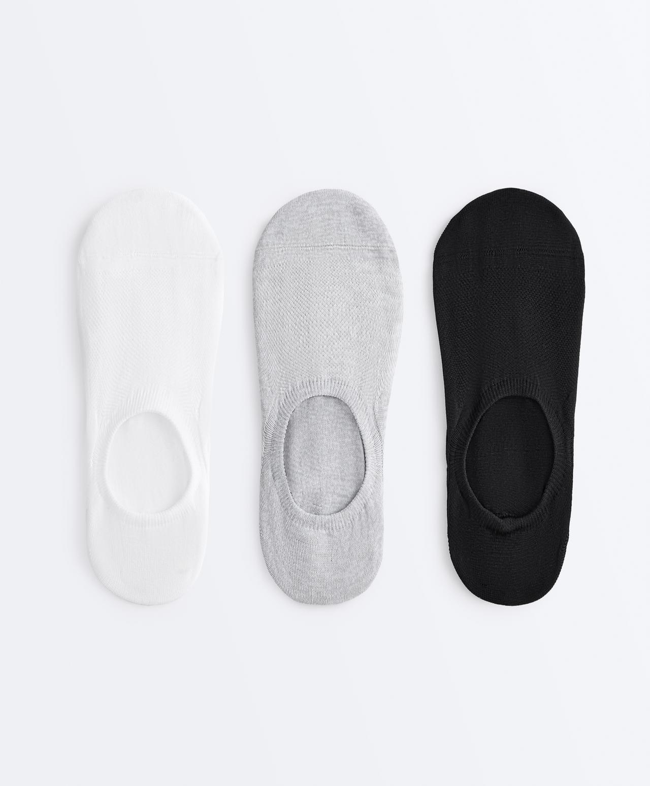 3-pack high-cut polyamide blend invisible trainer socks — MID-GREY MELANGE