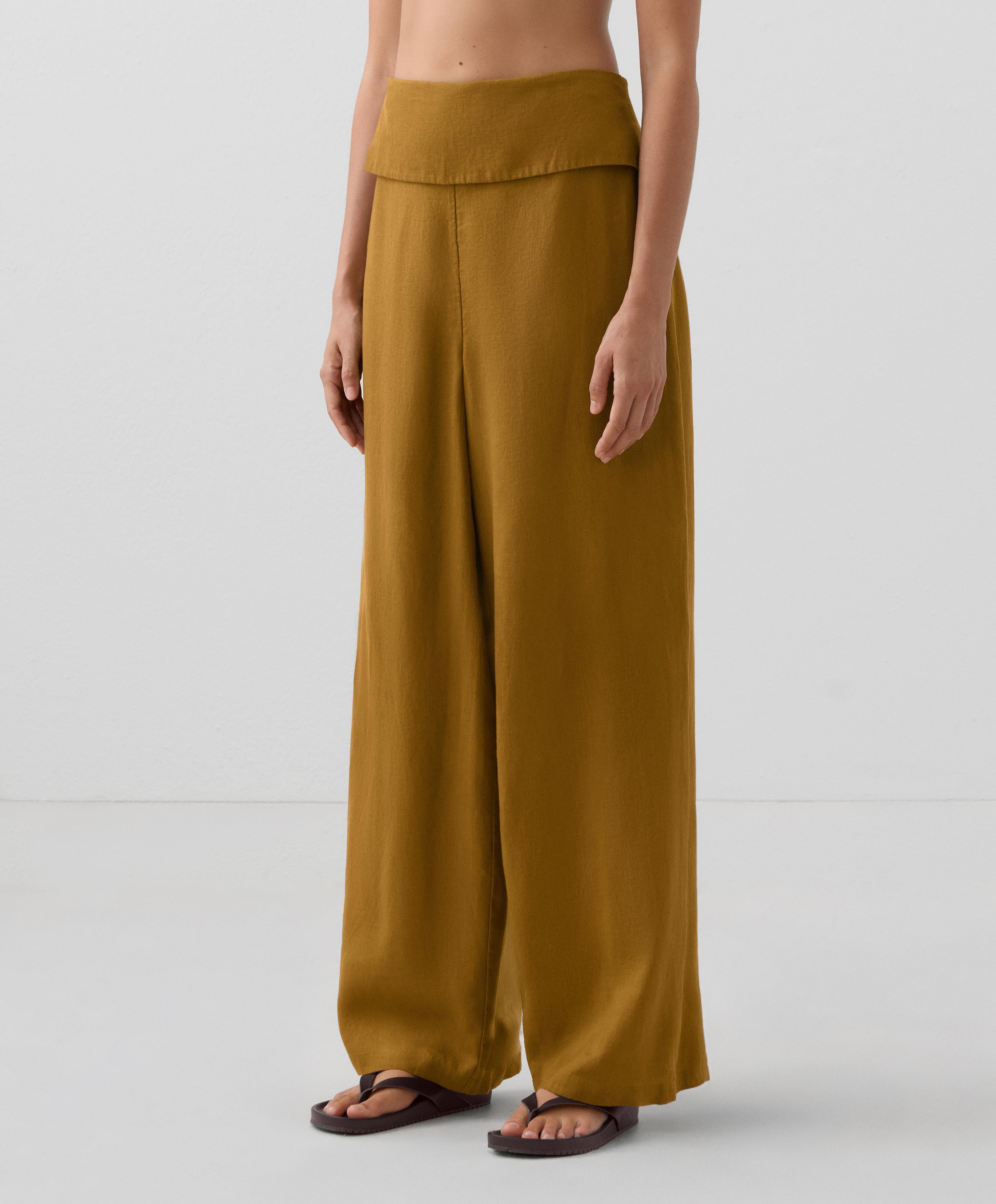 Pantalón recto cintura doblada 100% lino - Rebajas Pantalón recto cintura doblada 100% lino - Rebajas