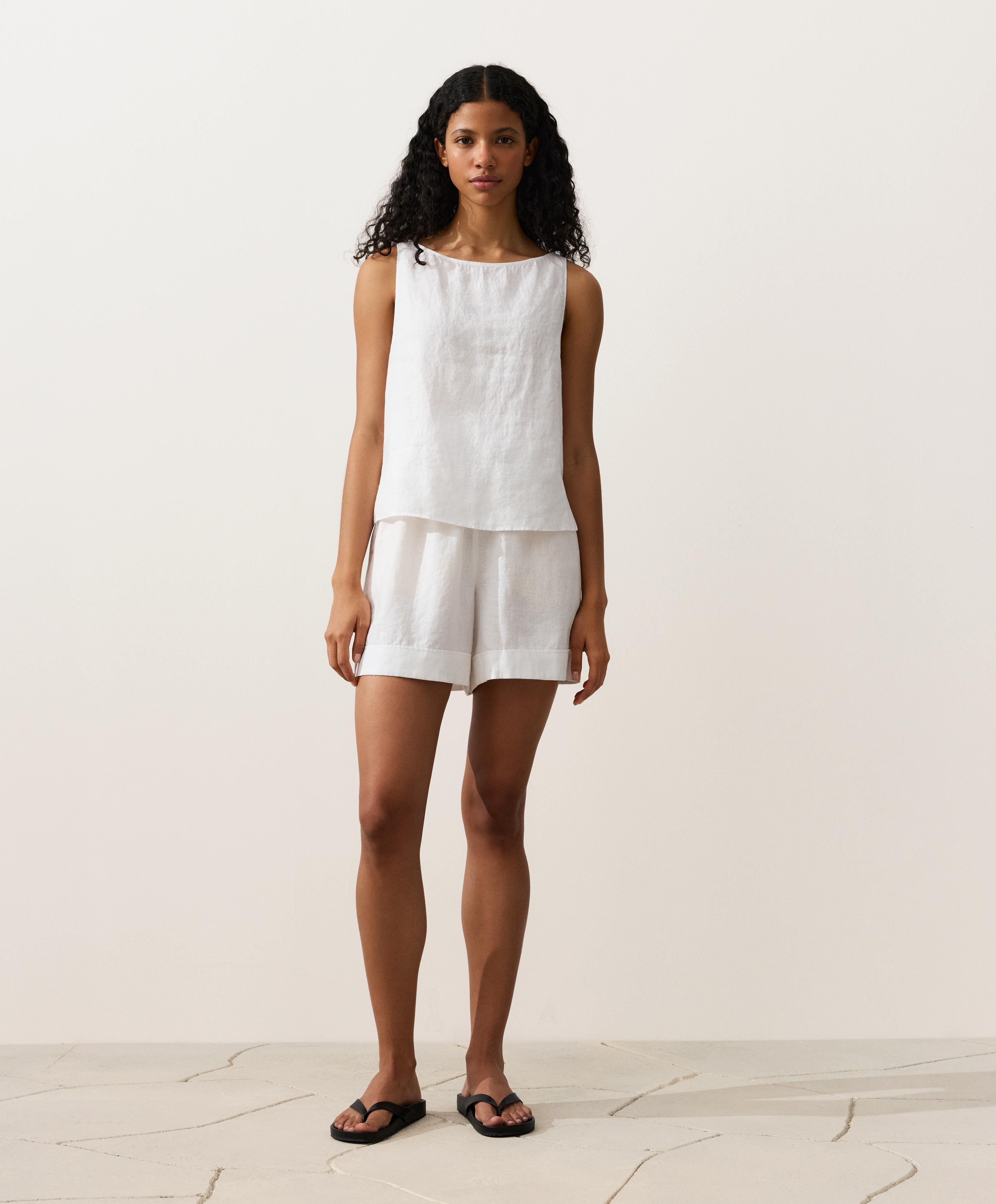 100% linen boxy top — WHITE