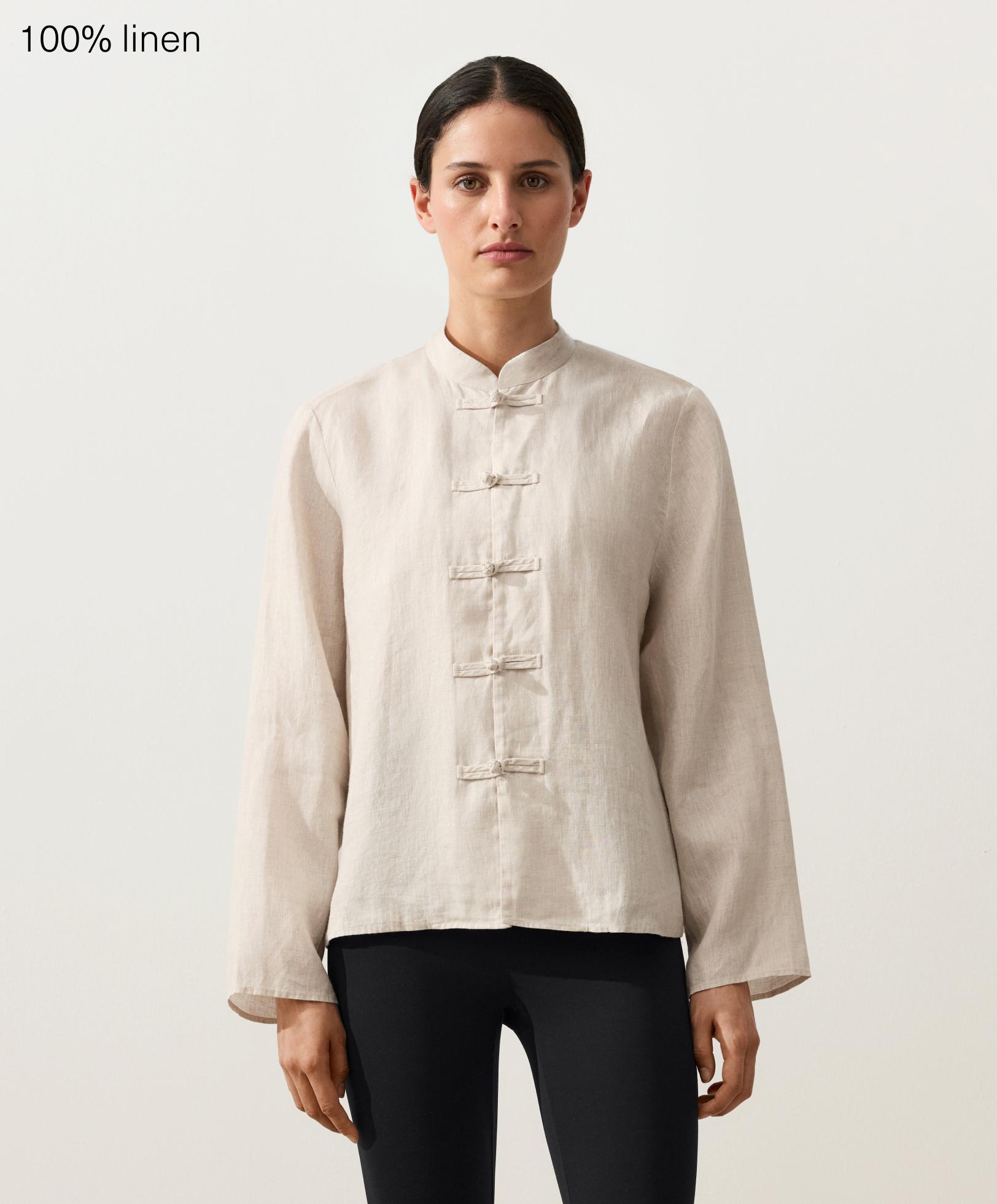 Overhemd met maokraag van 100% linnen en knopen