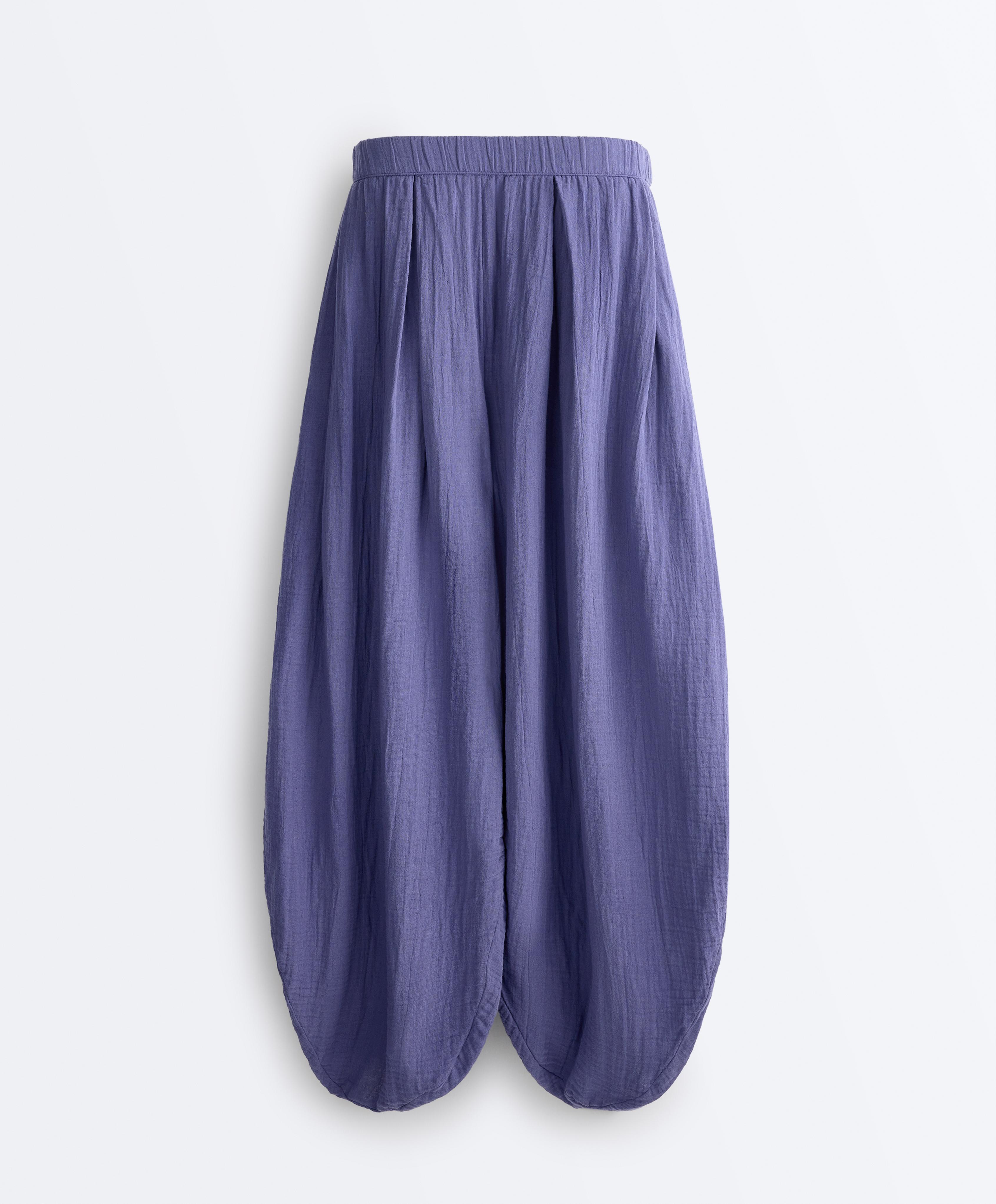 100% cotton muslin balloon trousers — BLUEBERRY