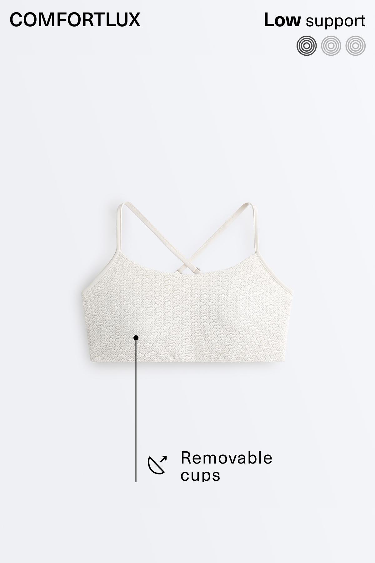 Low-support Comfortlux crochet sports bra — PALE ECRU