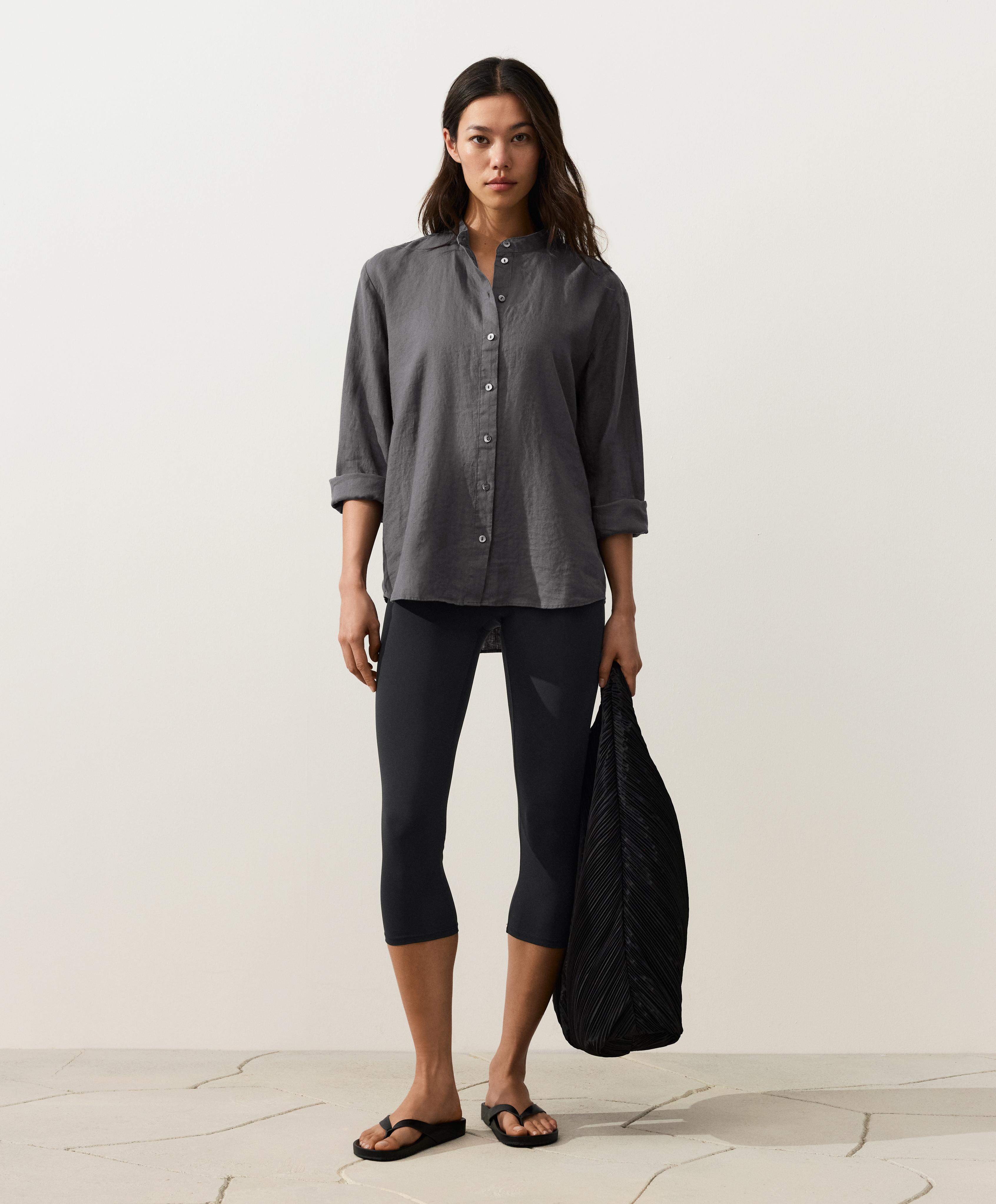 100% linen stand-up collar shirt