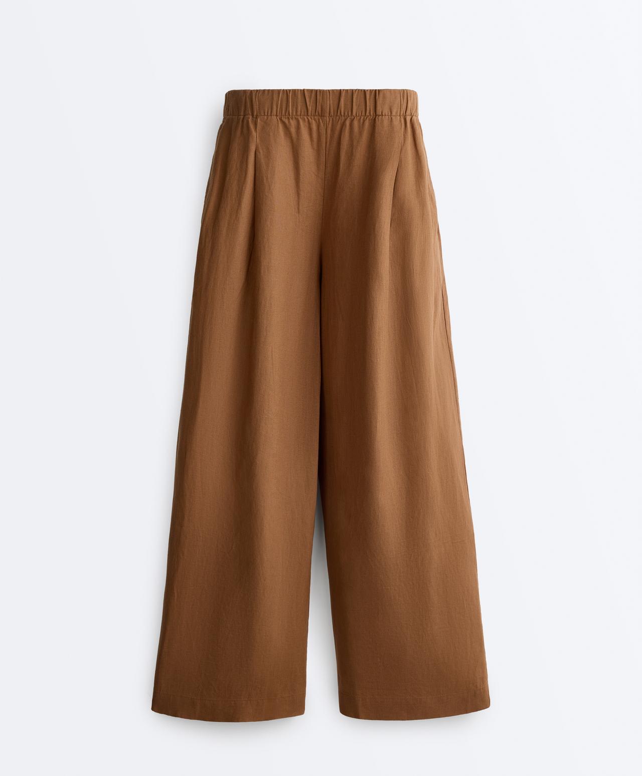 100% linen wide-leg trousers — TOFFEE