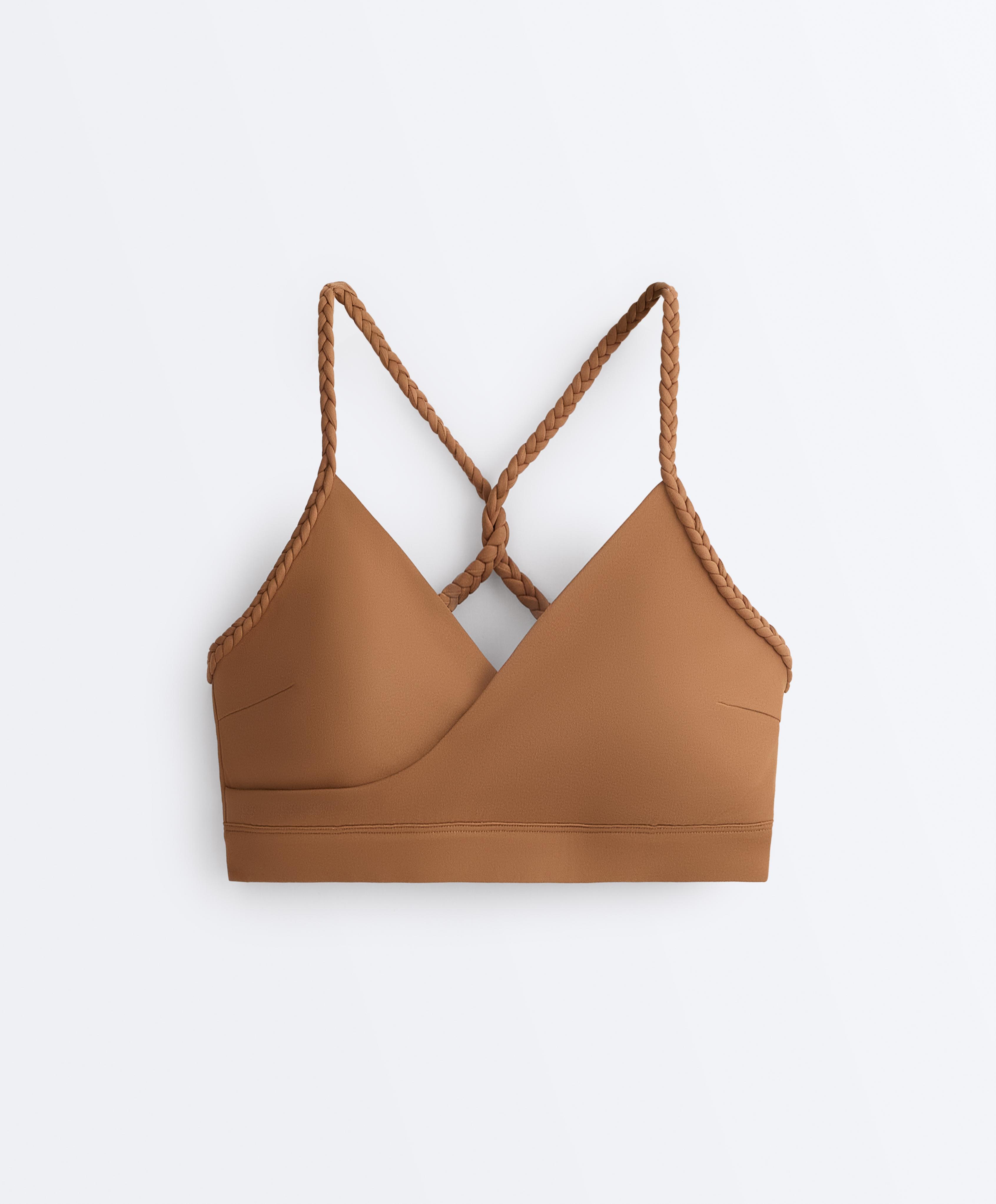 Medium-support braided Comfortlux sports bra — TOFFEE