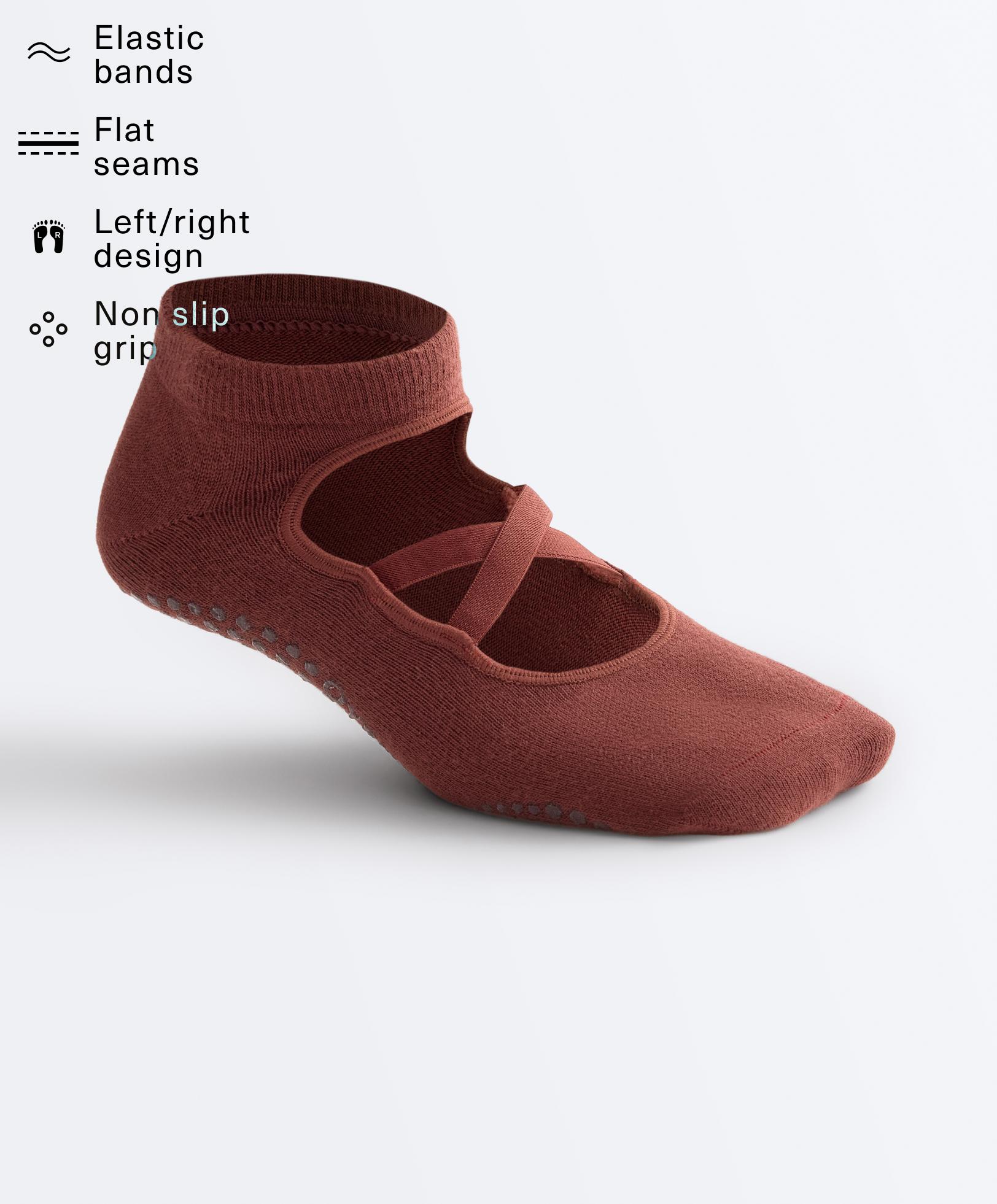 2 pairs of cotton blend sneaker yoga and Pilates socks with crossover straps — MAHOGANY