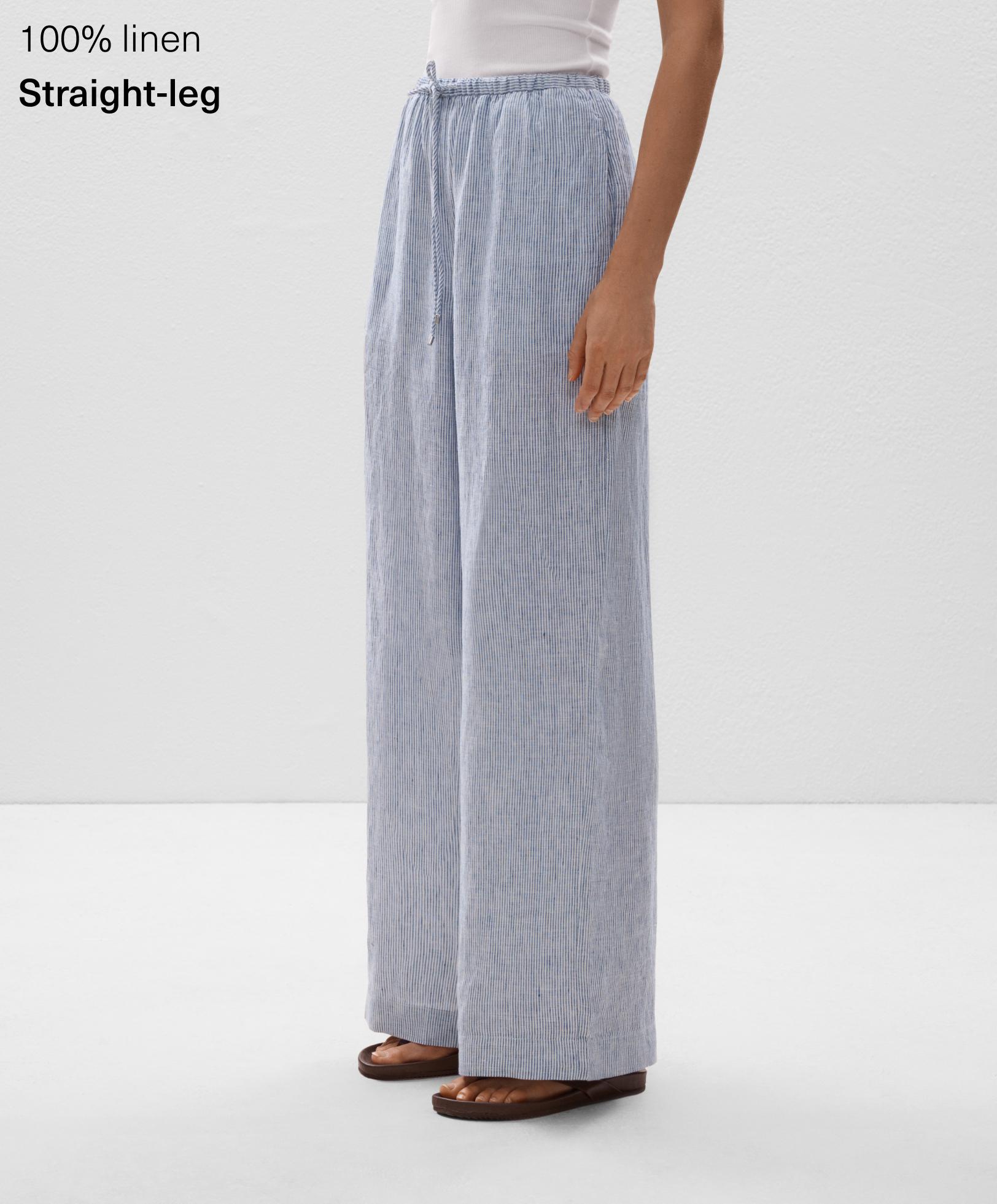 Široke ravne pantalone sa prugama od 100% lana Široke ravne pantalone sa prugama od 100% lana