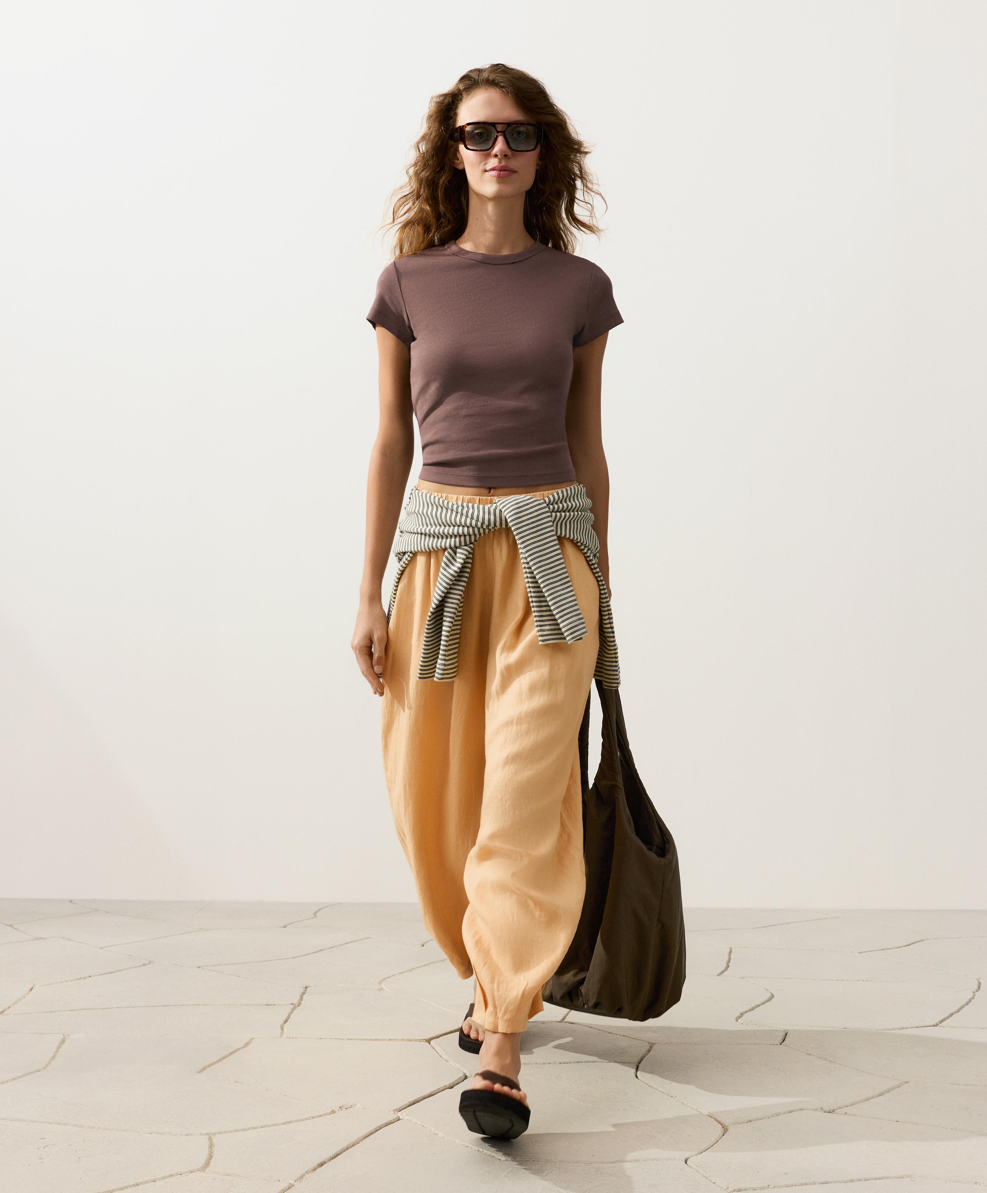 100% linen balloon trousers — BURNT YELLOW