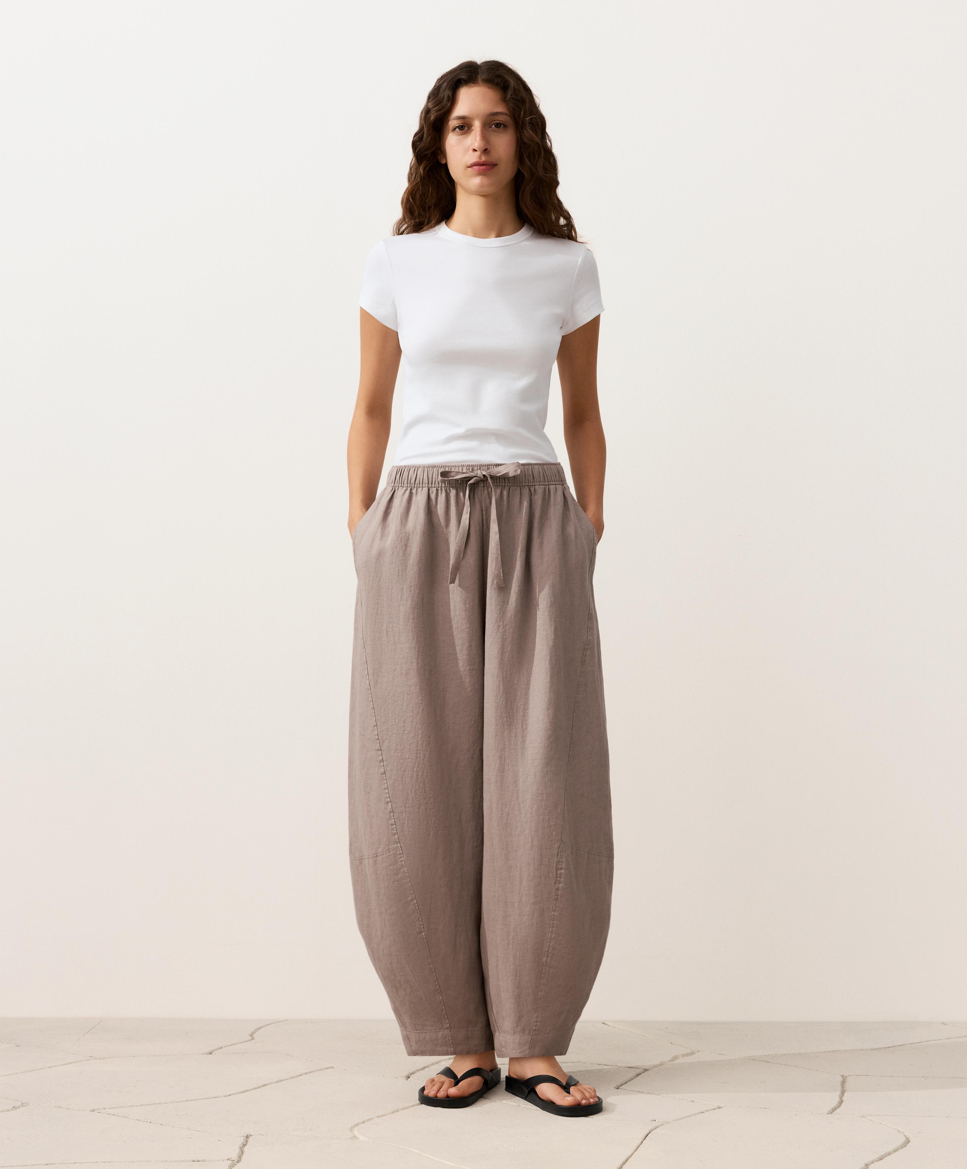 100% linen balloon trousers — TAUPE-GREY