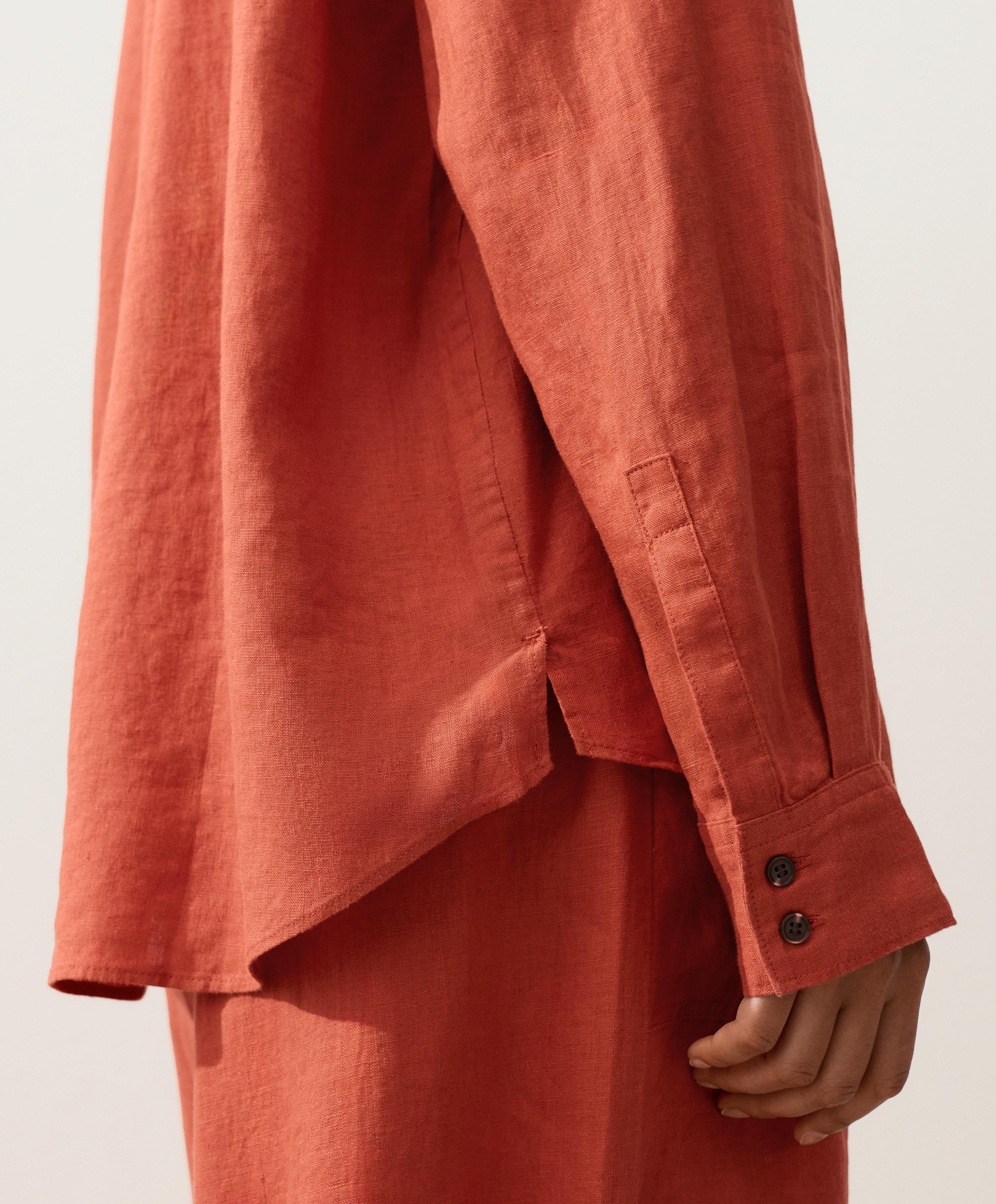 100% linen shirt with pockets — BURNT ORANGE