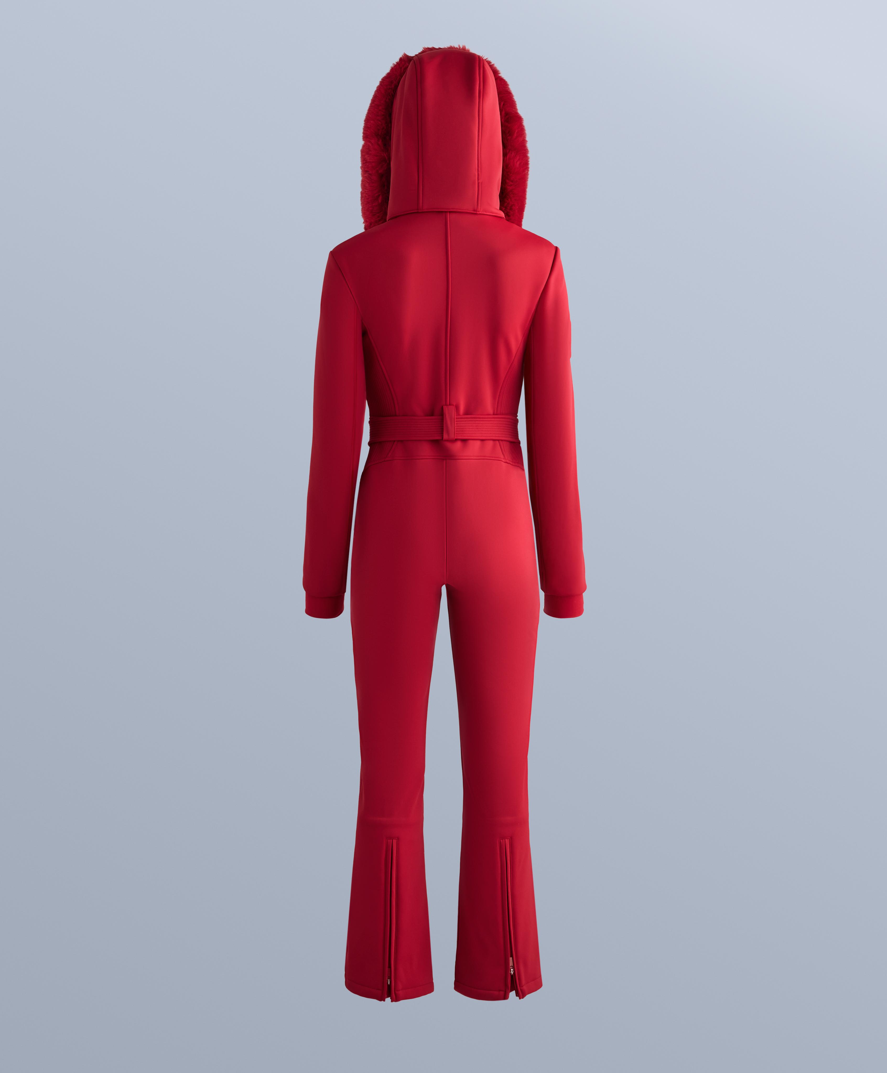 Water-resistant fitted stretch SKI jumpsuit — RED