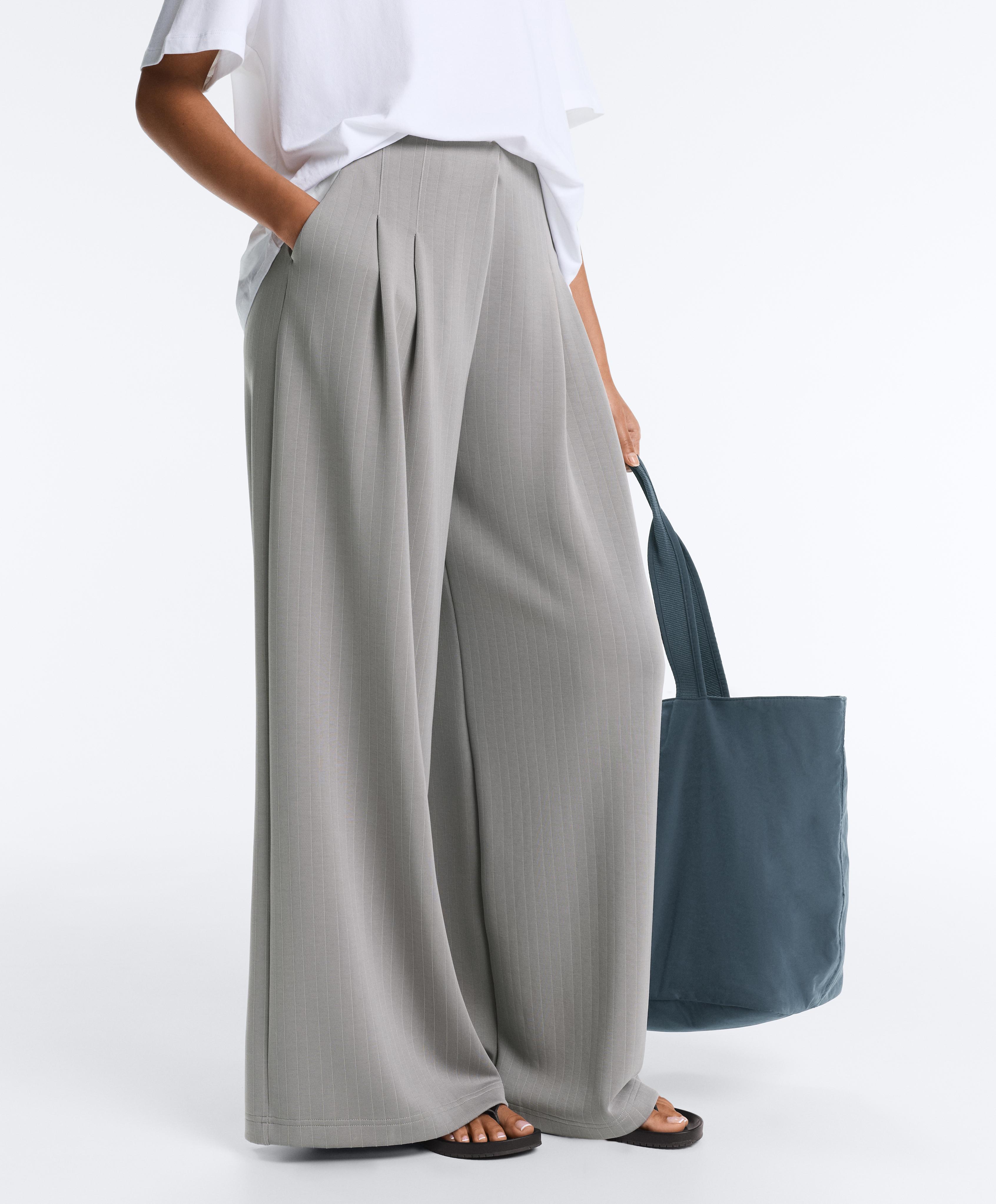 Long pleated trousers with soft touch modal — MID GREY