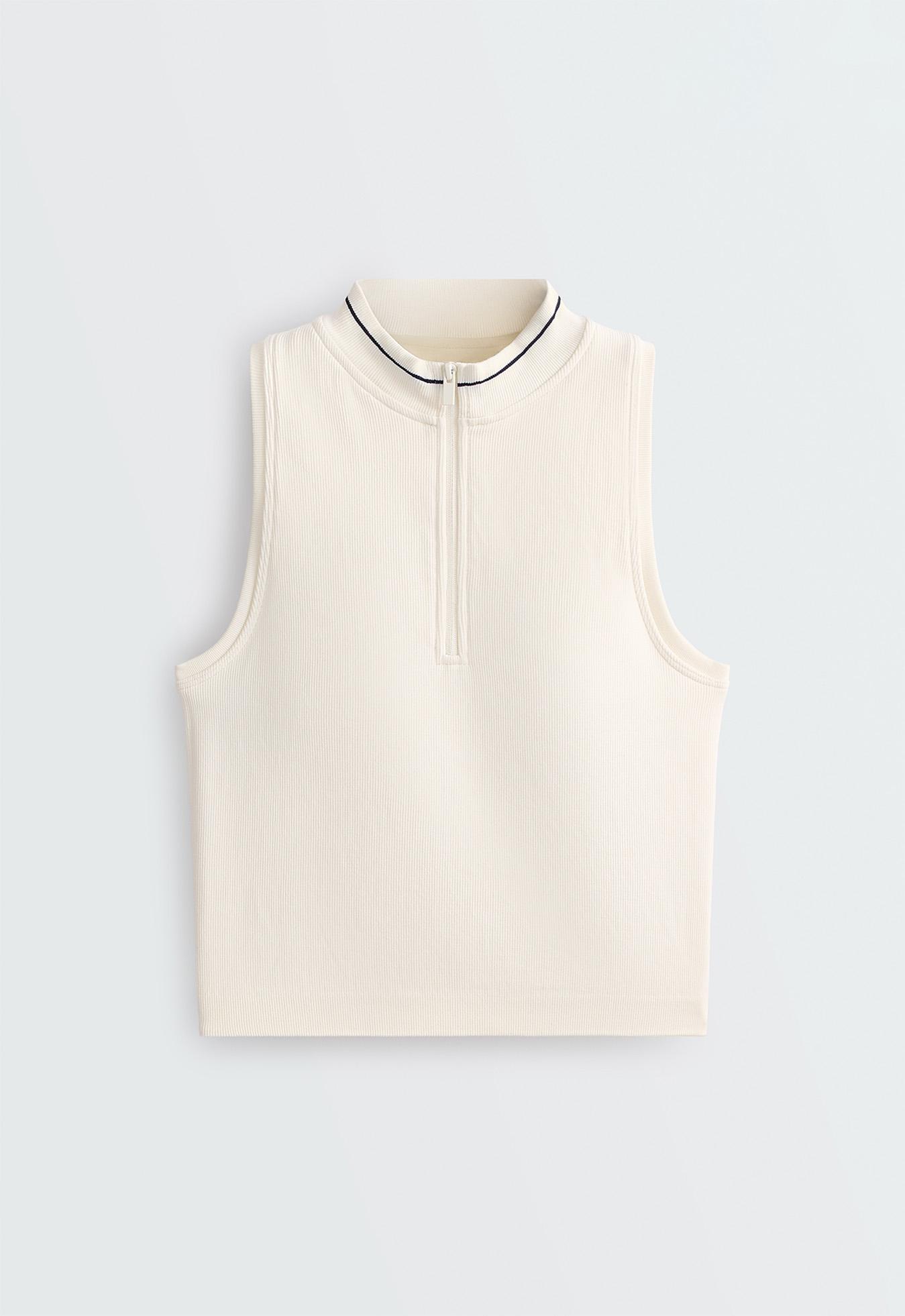 Sleeveless seamless half-zip tank top — PALE ECRU