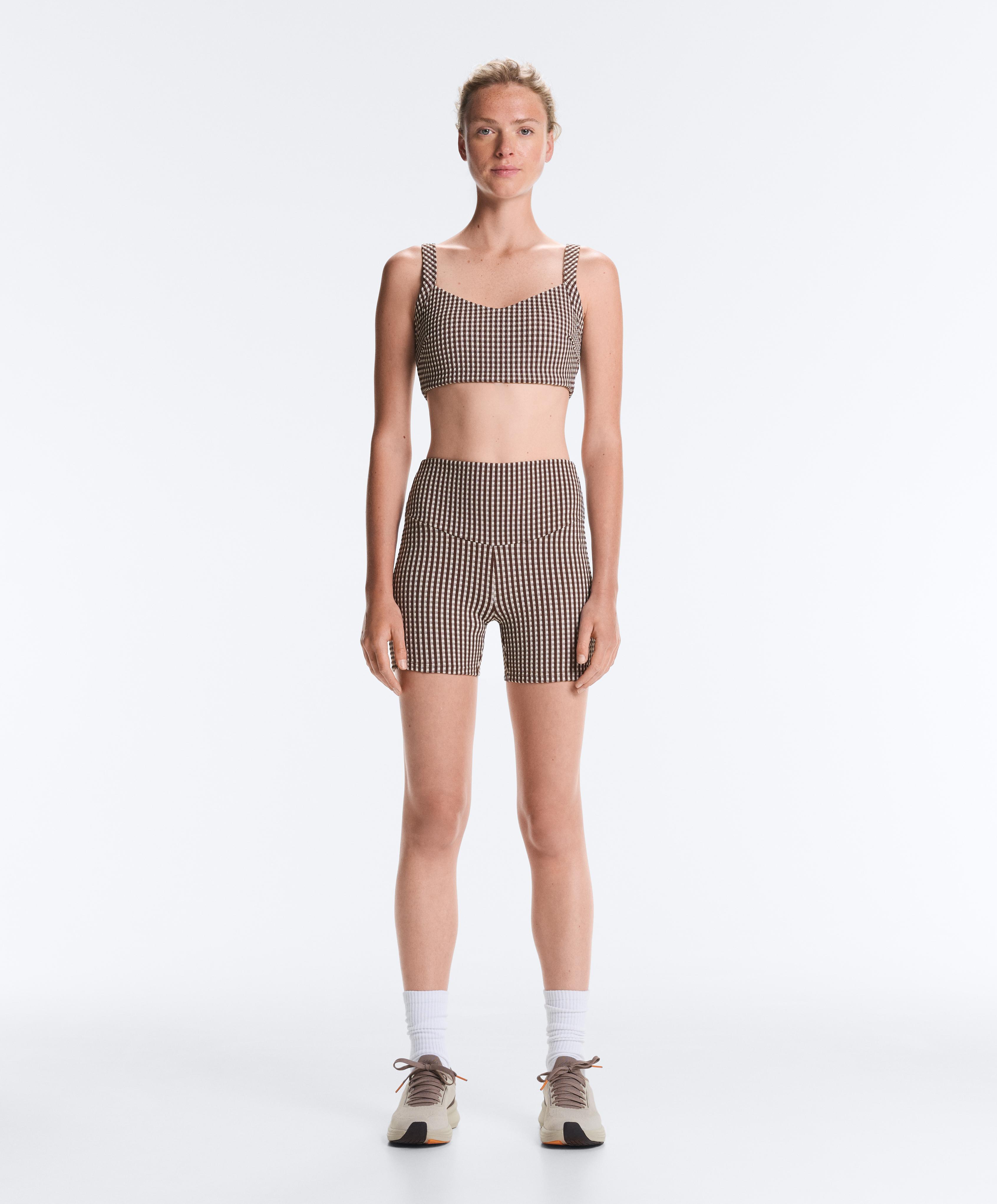 Comfortlux high-rise 10cm gingham hot pants — DARK REDDISH‑BROWN