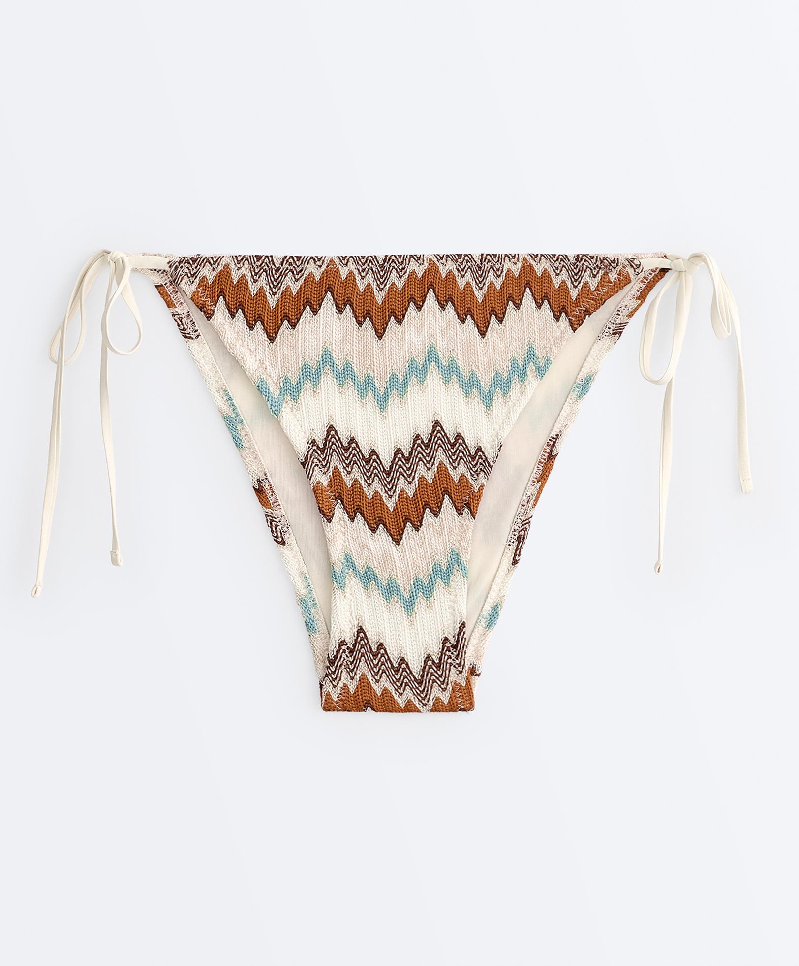 Medium-coverage zigzag metallic crochet tie bikini briefs — AQUA GREEN