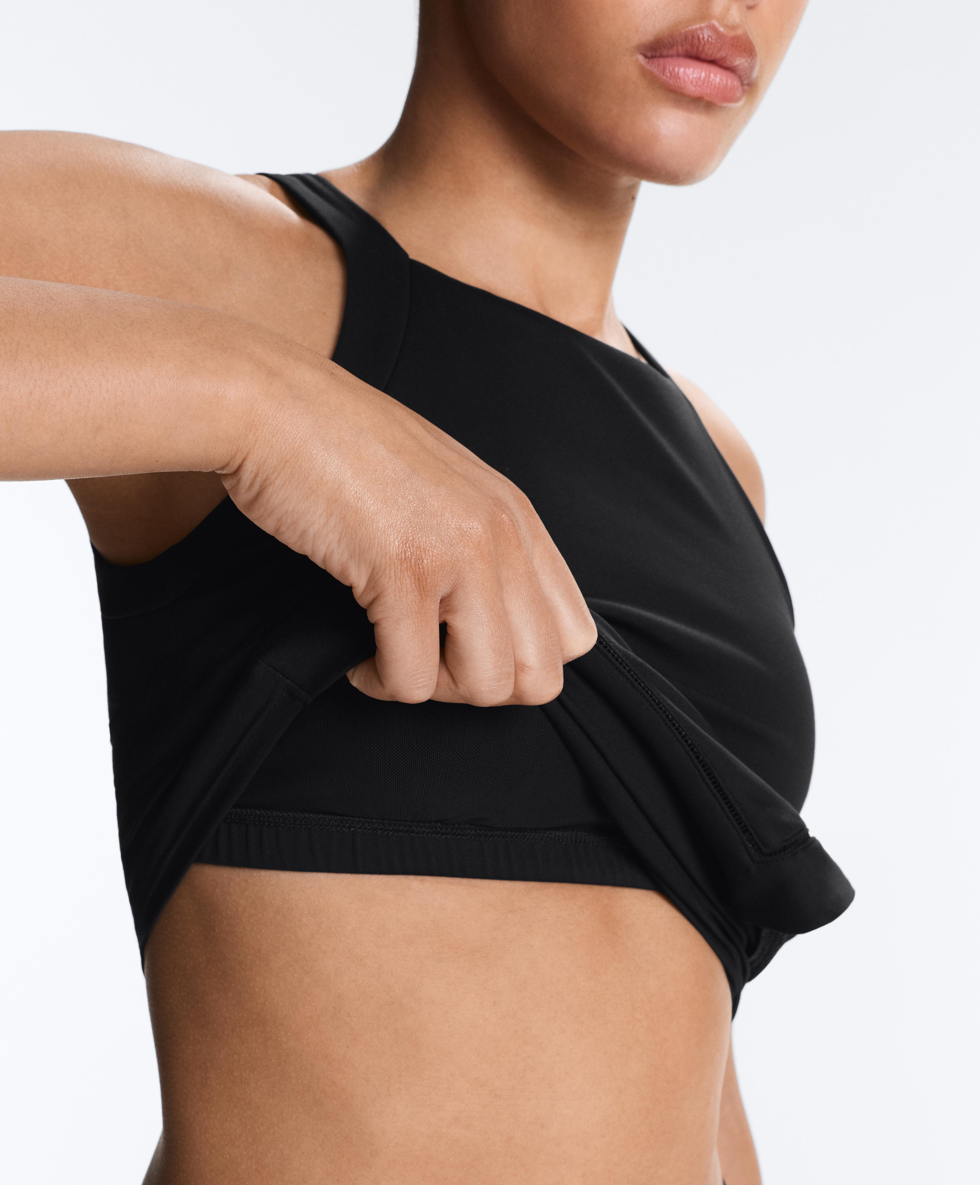 Comfortlux halterneck tank top with hemstitch — BLACK