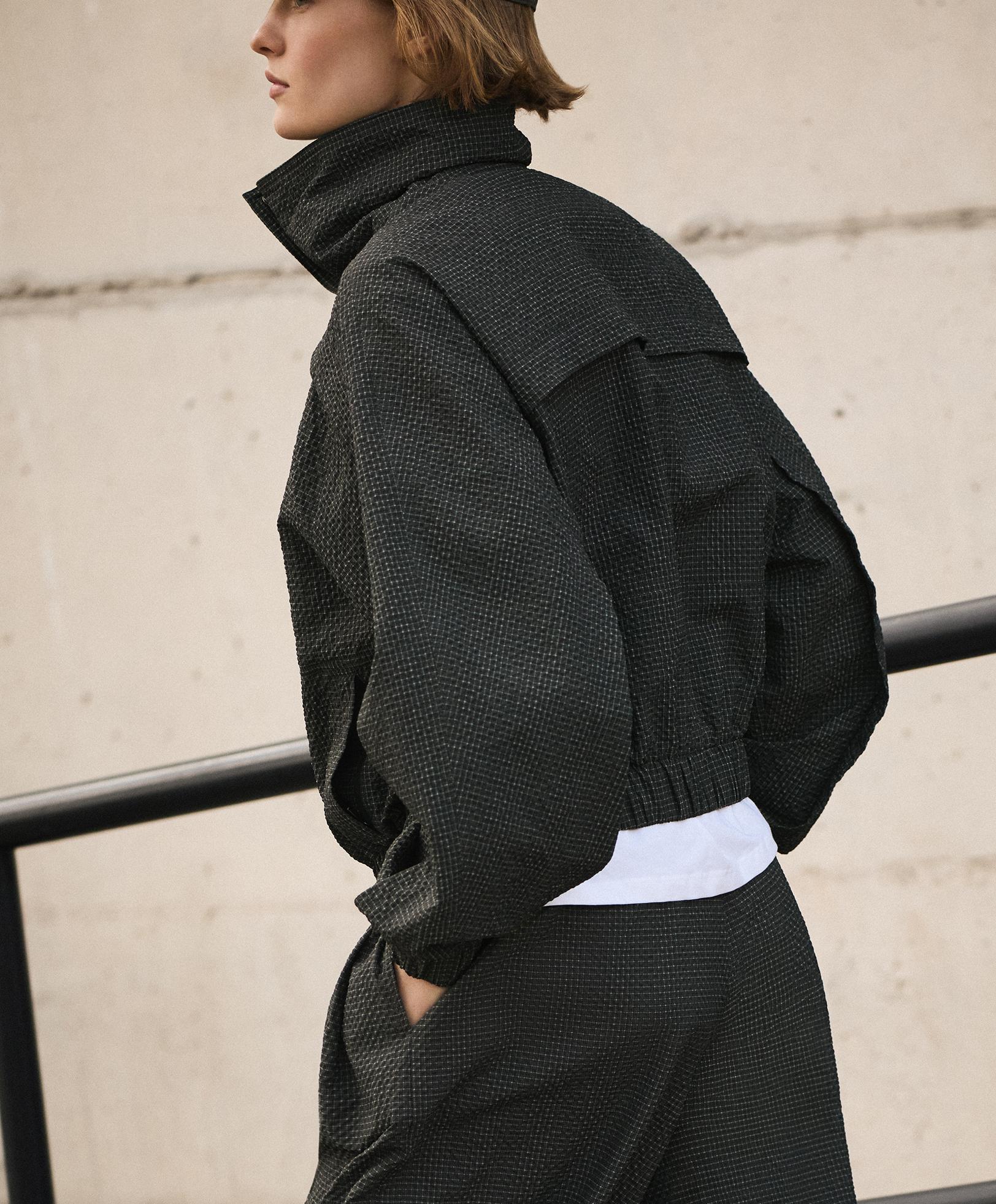 Water-repellent checked nylon track jacket — BLACK
