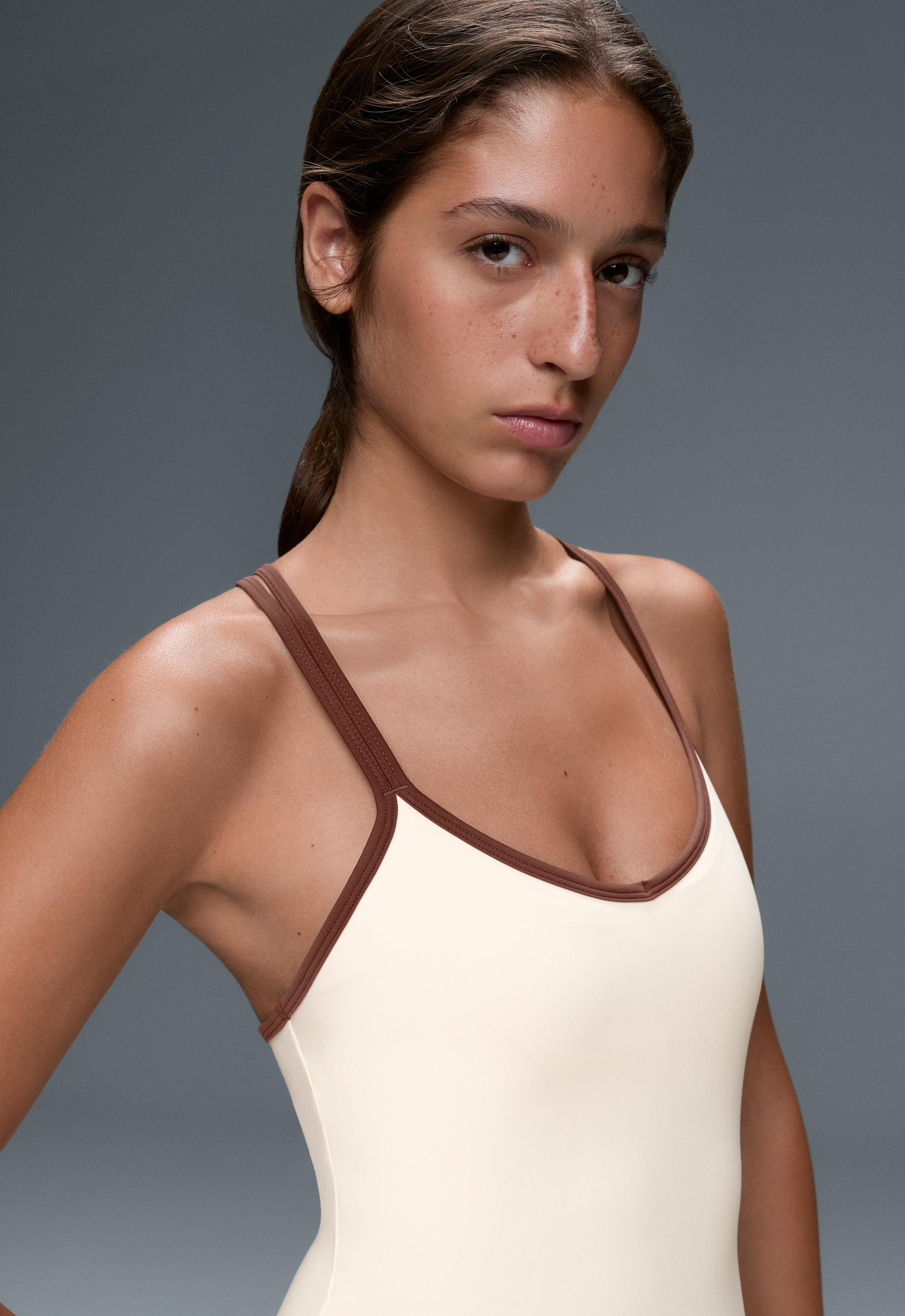 Comfortlux short jumpsuit with contrast double straps — PALE ECRU