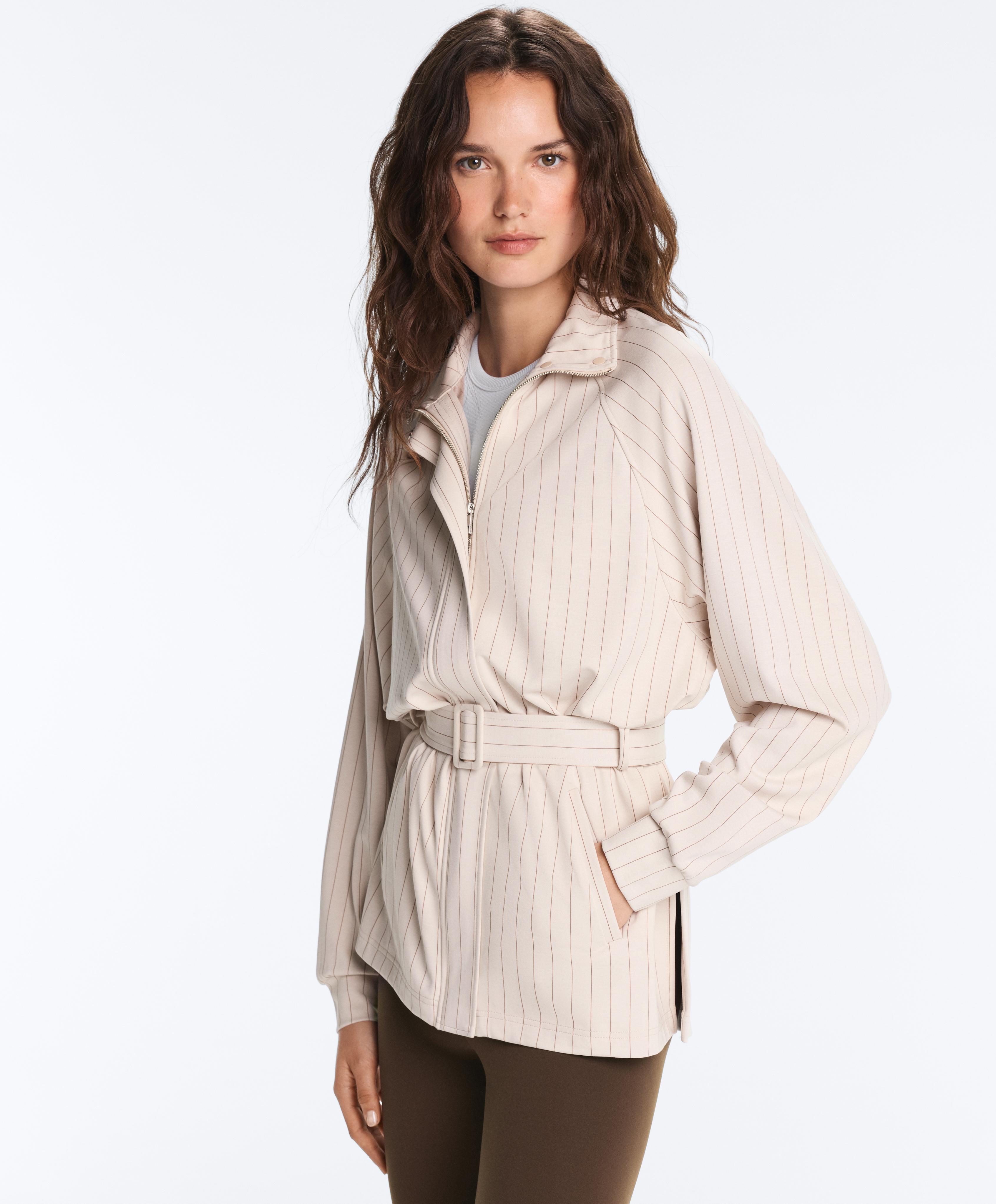Striped soft-touch belted jacket — SANDY
