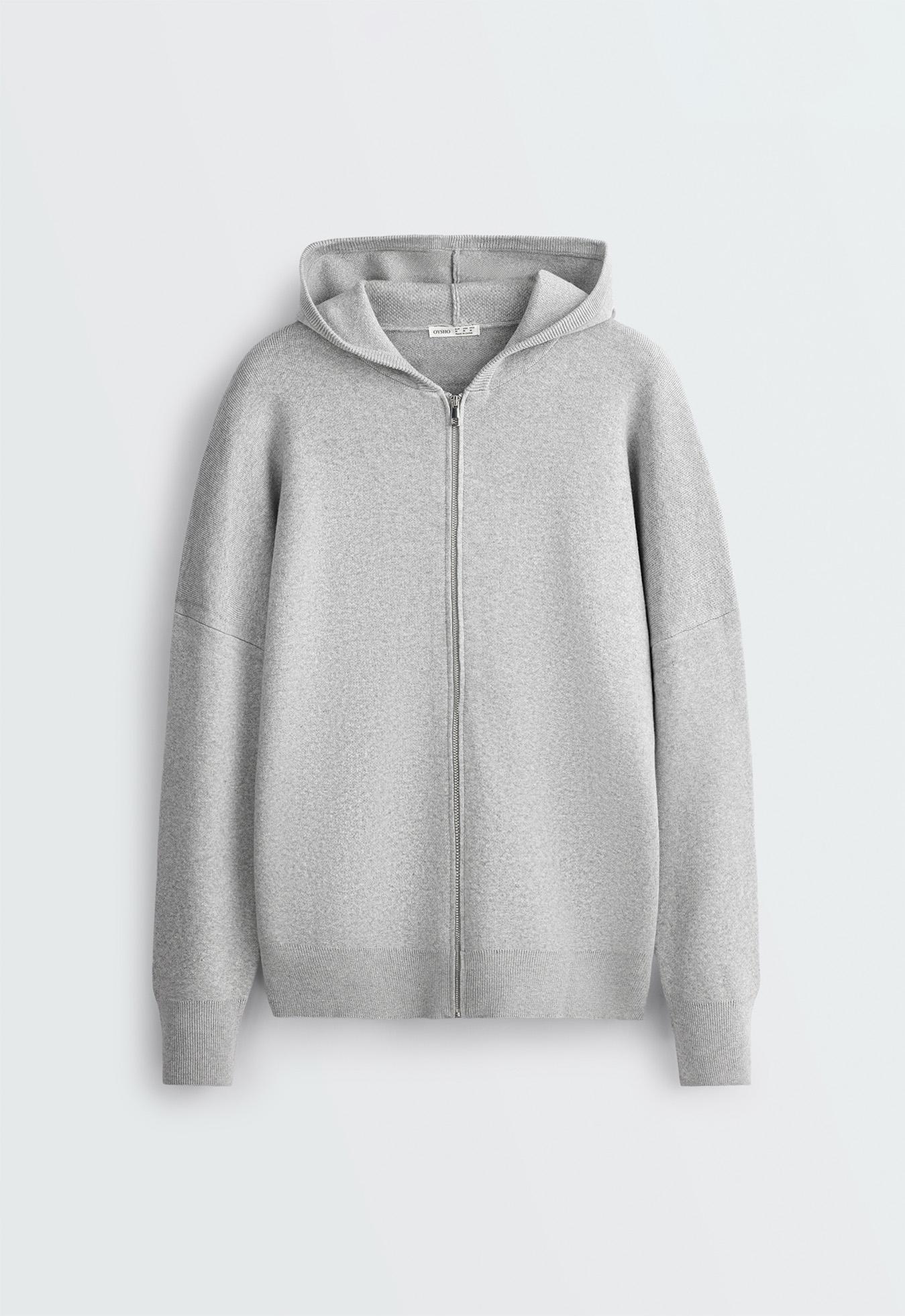 Long knit hooded jacket — PALE GREY