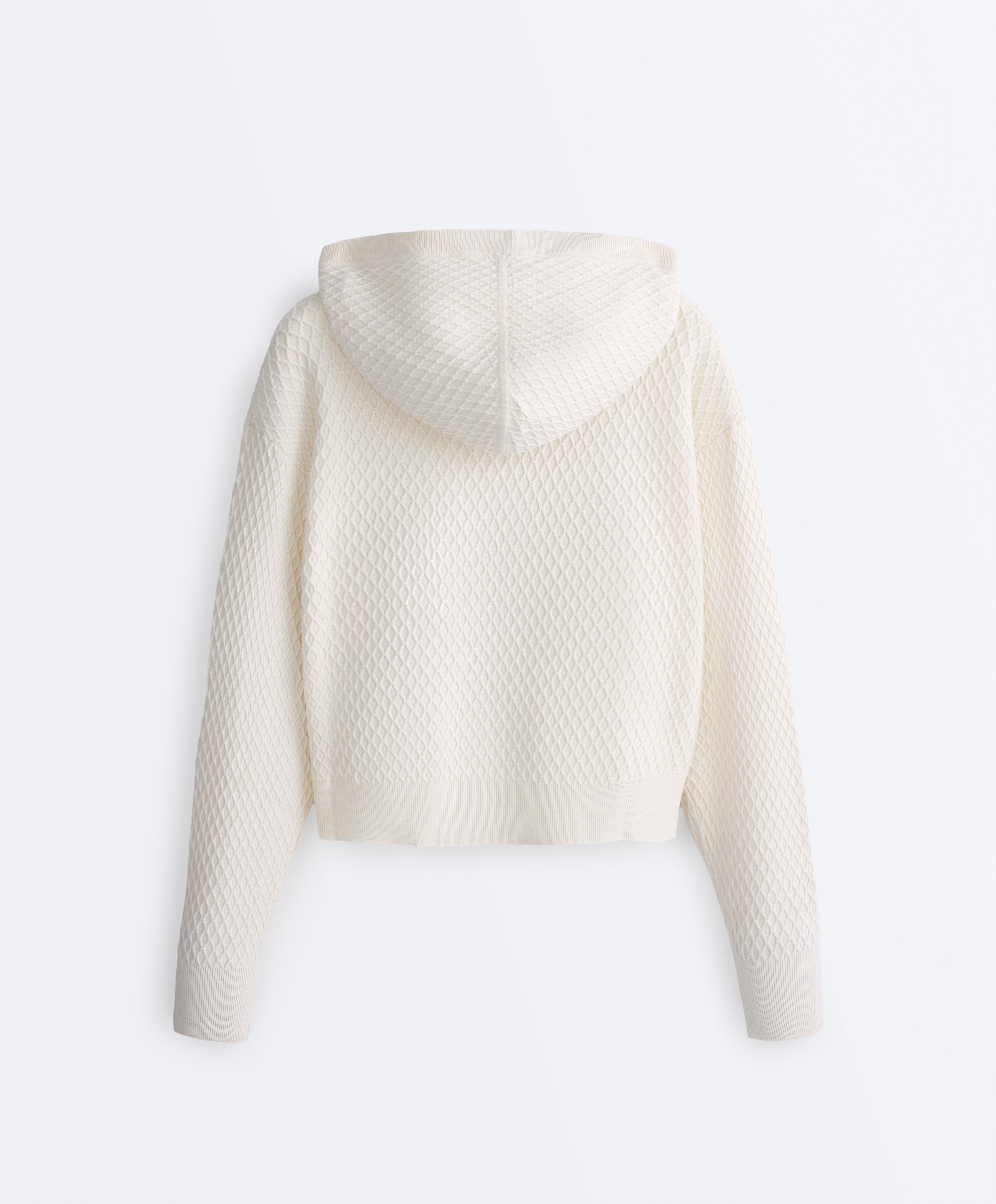 Structured knit hooded jacket — PALE ECRU