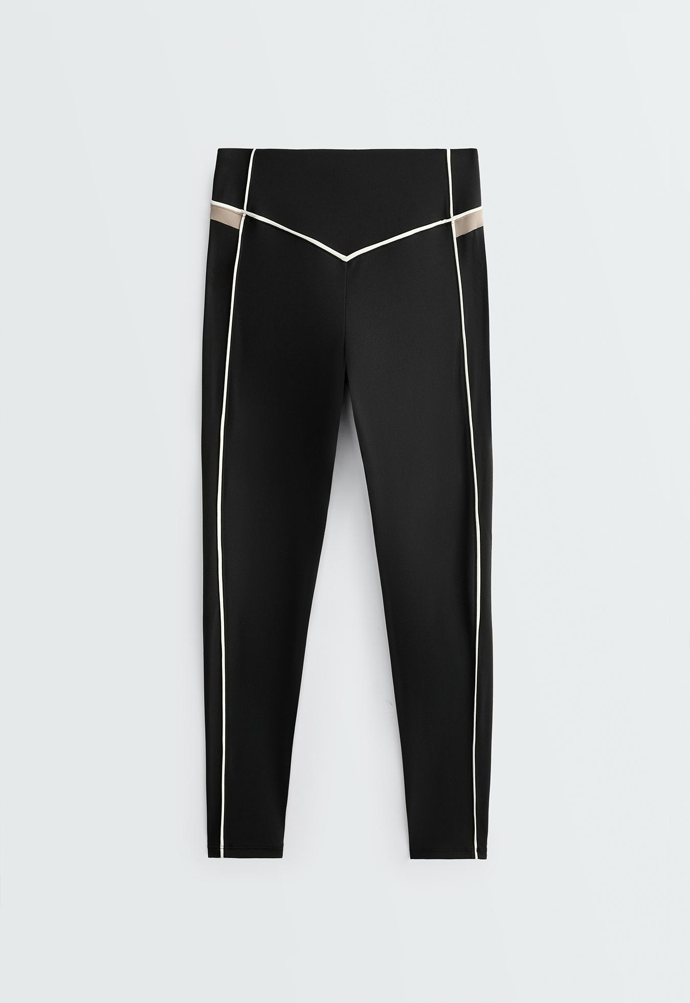 Comfortlux high-rise colour-block piping leggings — BLACK