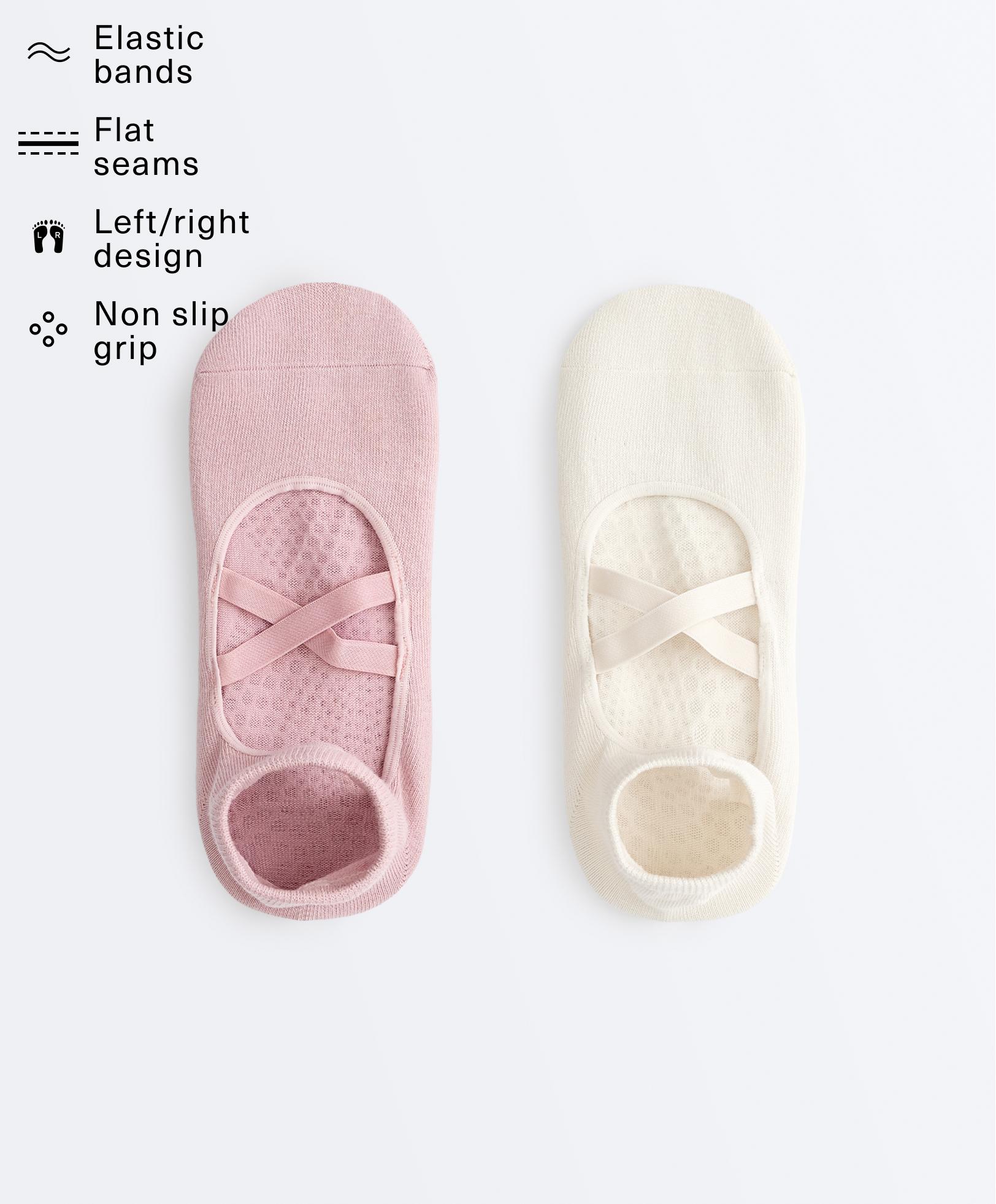 2 pairs of cotton blend yoga and Pilates socks with crossover straps