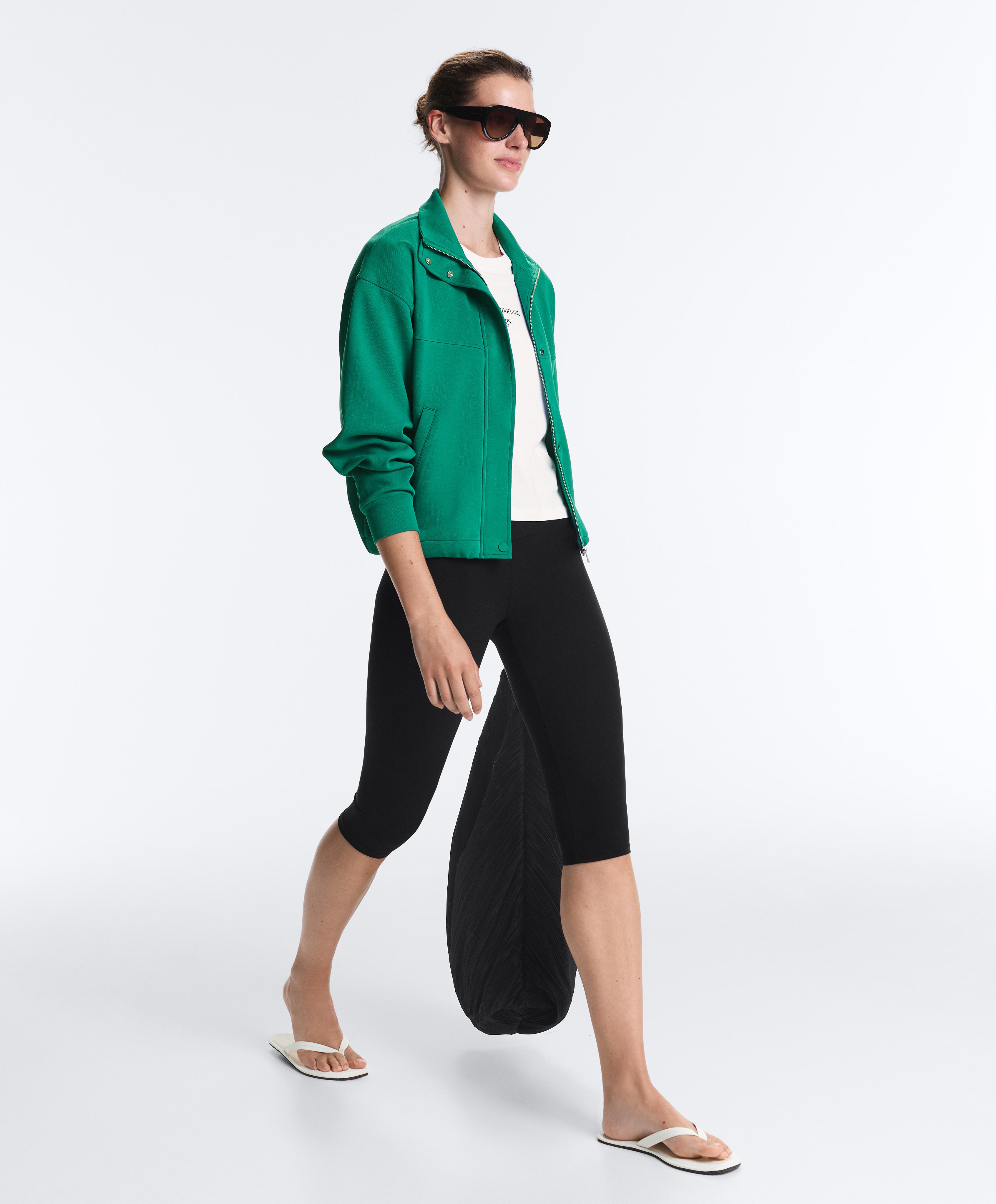 Cotton piqué jacket with raised neck — EMERALD GREEN