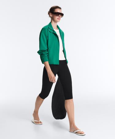 Cotton piqué jacket with raised neck — EMERALD GREEN 6