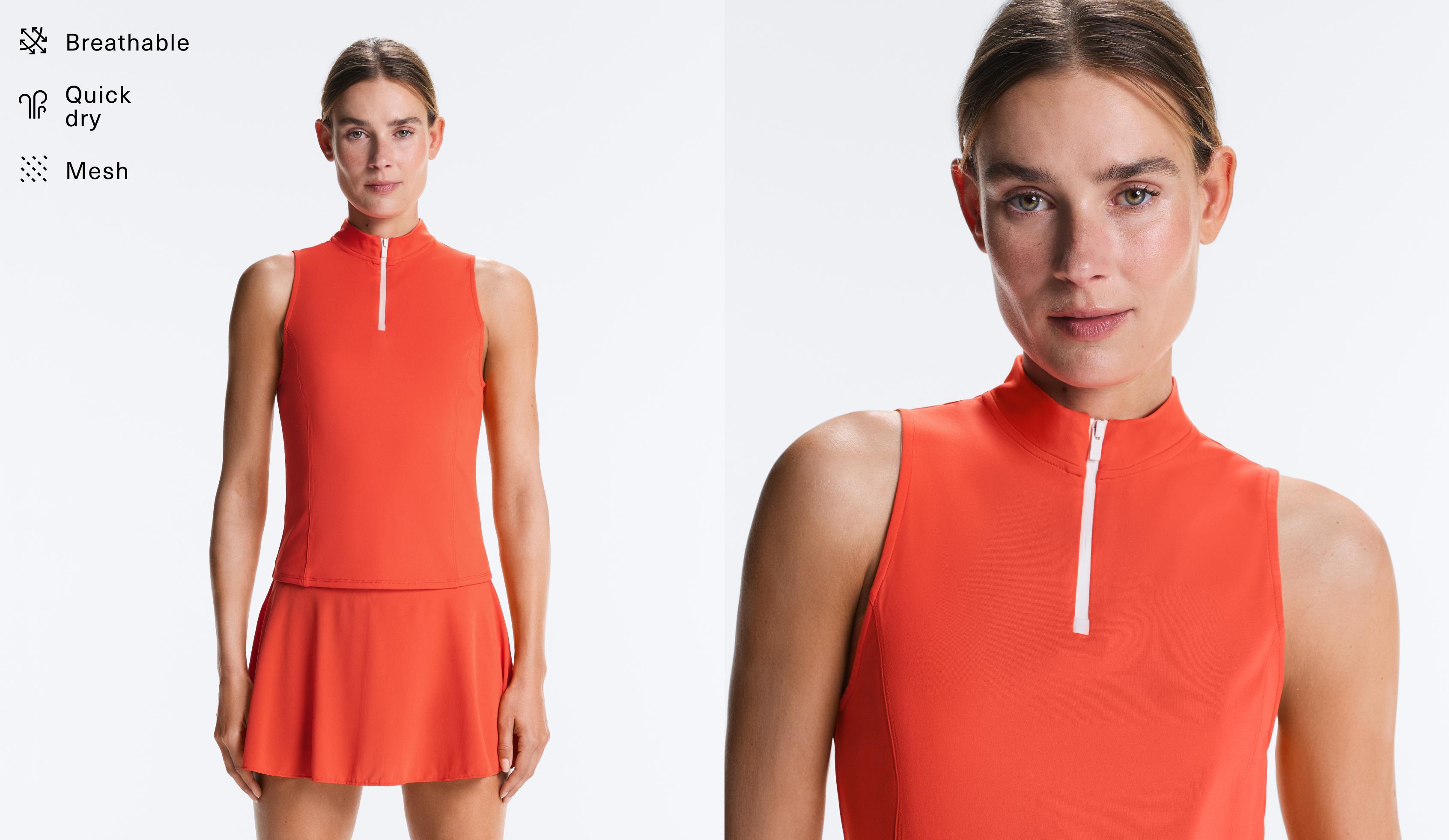 Technical half-zip sleeveless T-shirt — BRIGHT ORANGE
