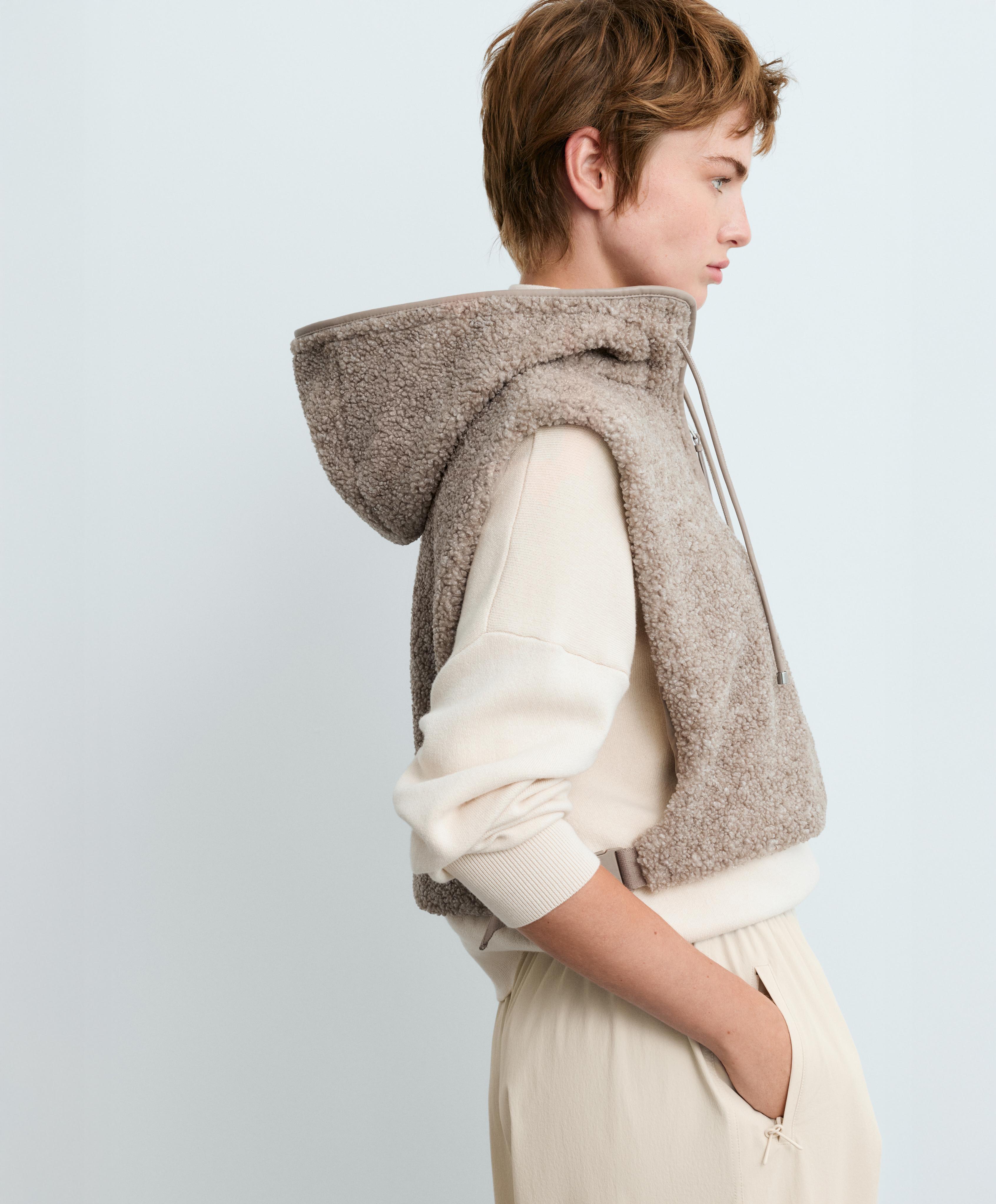 Faux-shearling hooded gilet — MINK MELANGE