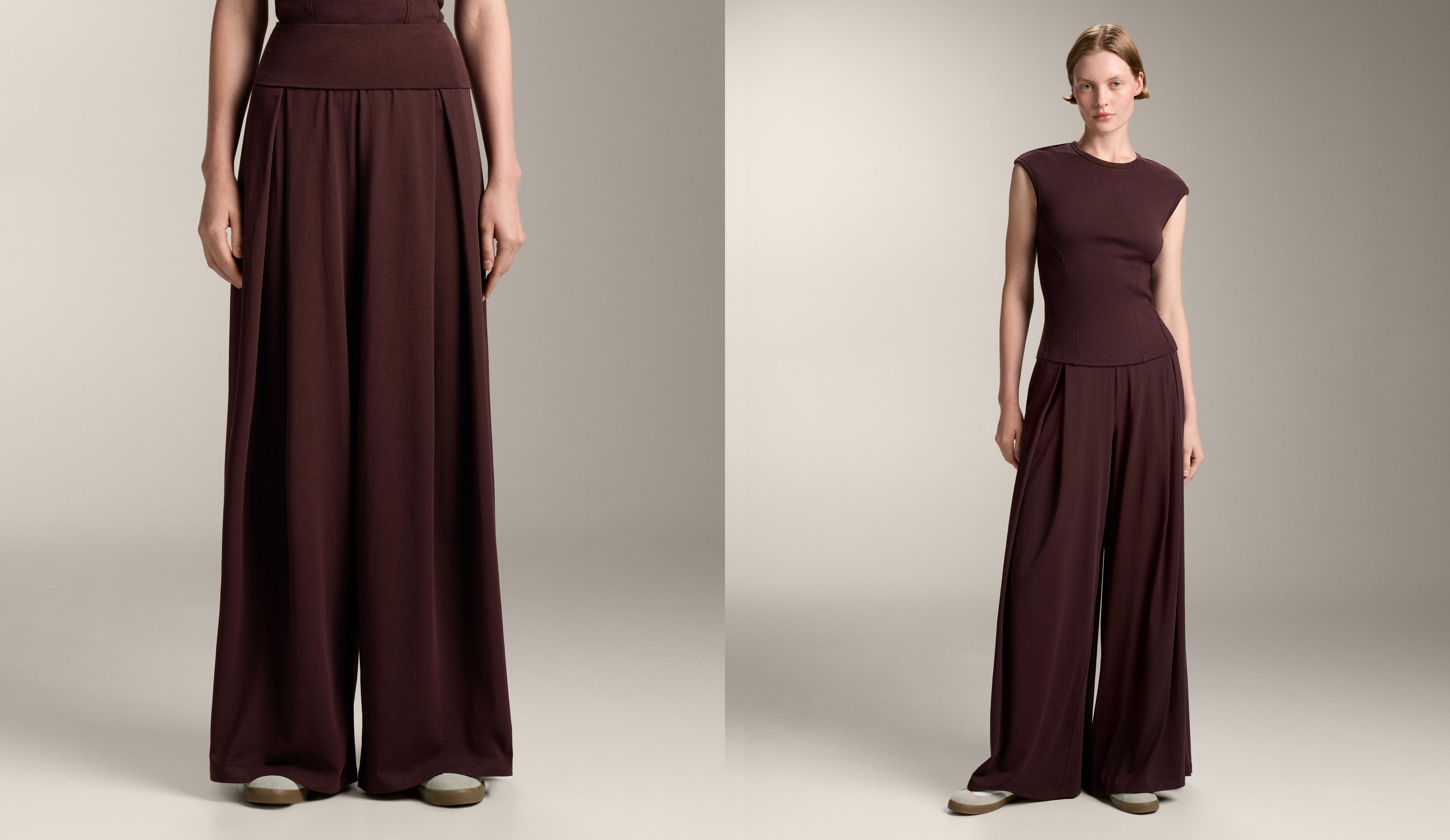 Pantaloni dritti con vita risvoltata misto cotone