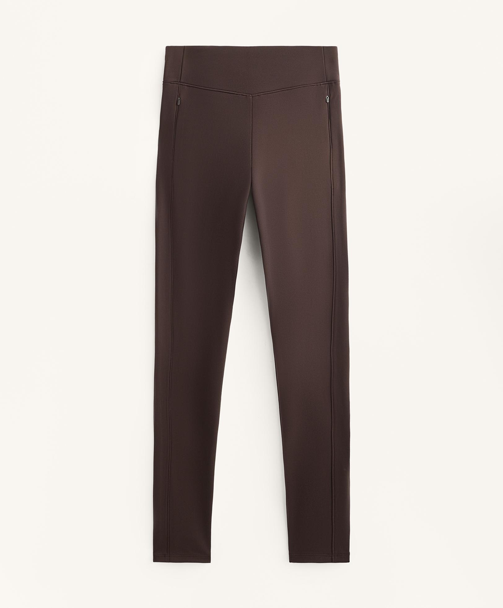 Warm high-rise ankle-length leggings with pockets 70 cm — DARK REDDISH‑BROWN