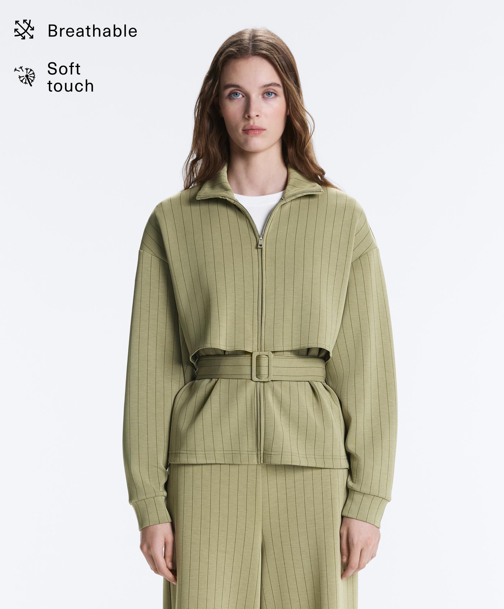 Boxy cape jacket with soft-touch modal pinstripe